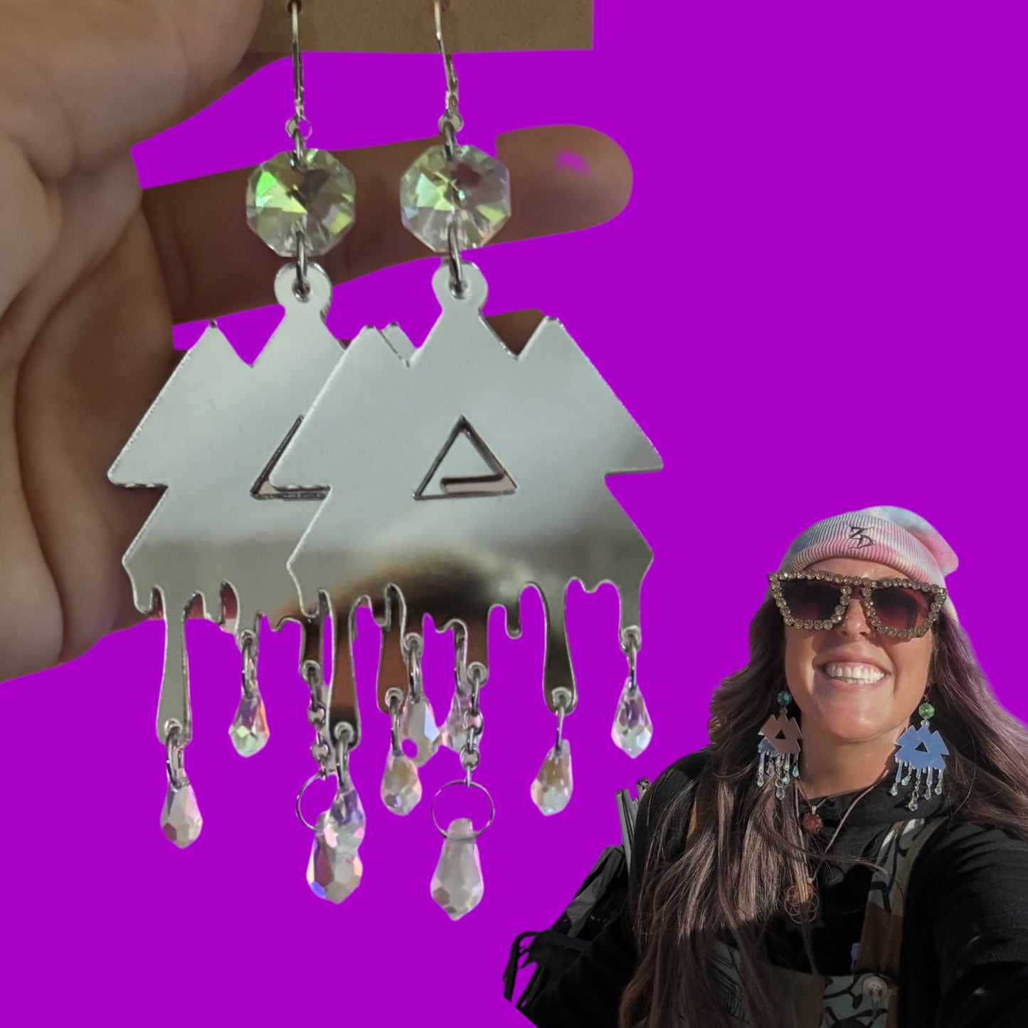 Iridescent gem drip statement earrings