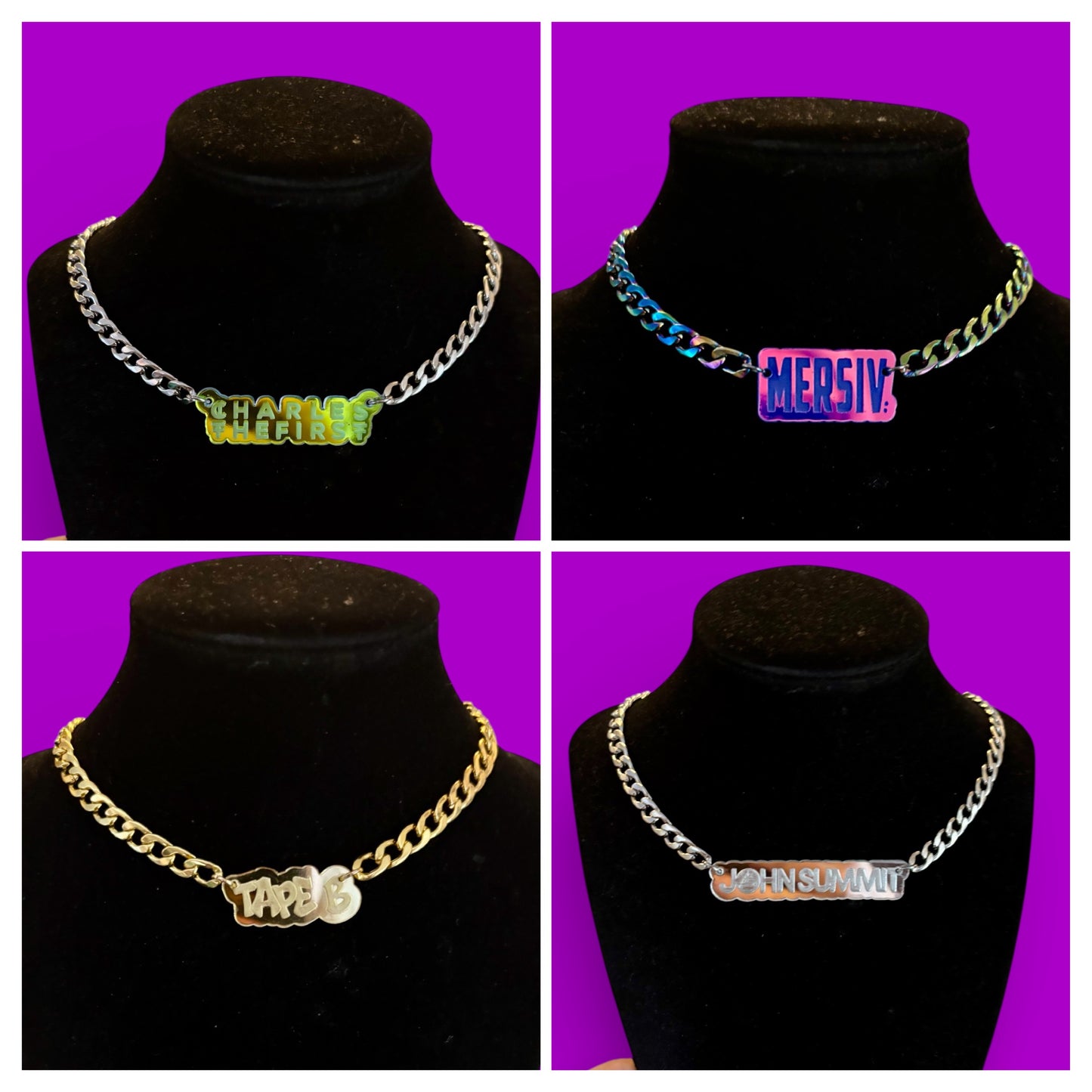 Customizable stainless steel & acrylic nameplate necklace