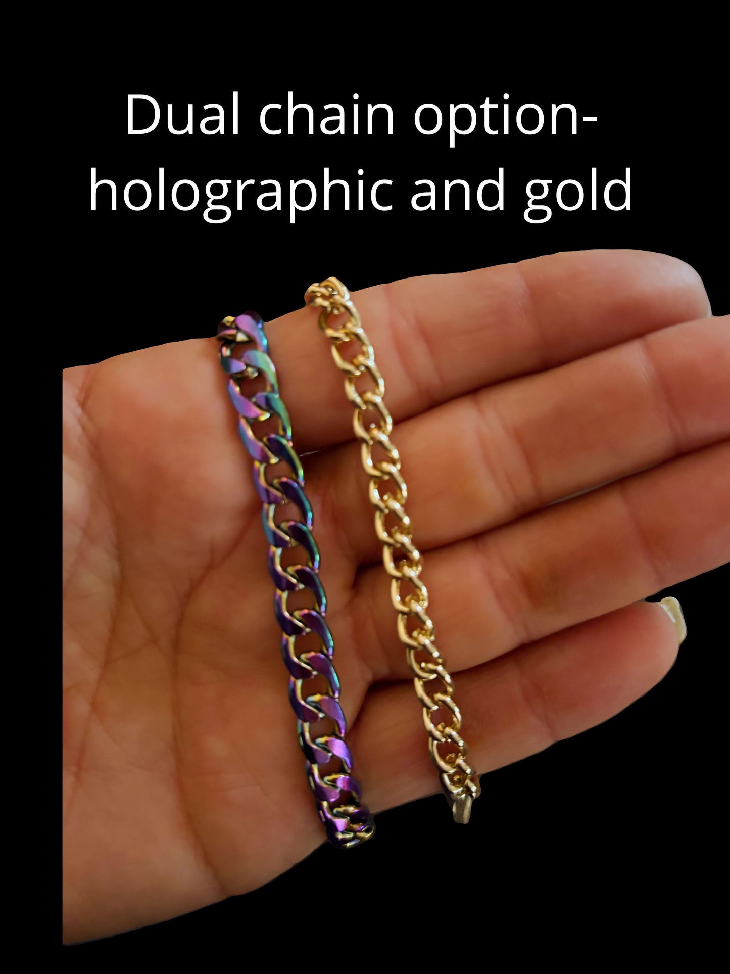 Customizable violet holographic acrylic chain belt