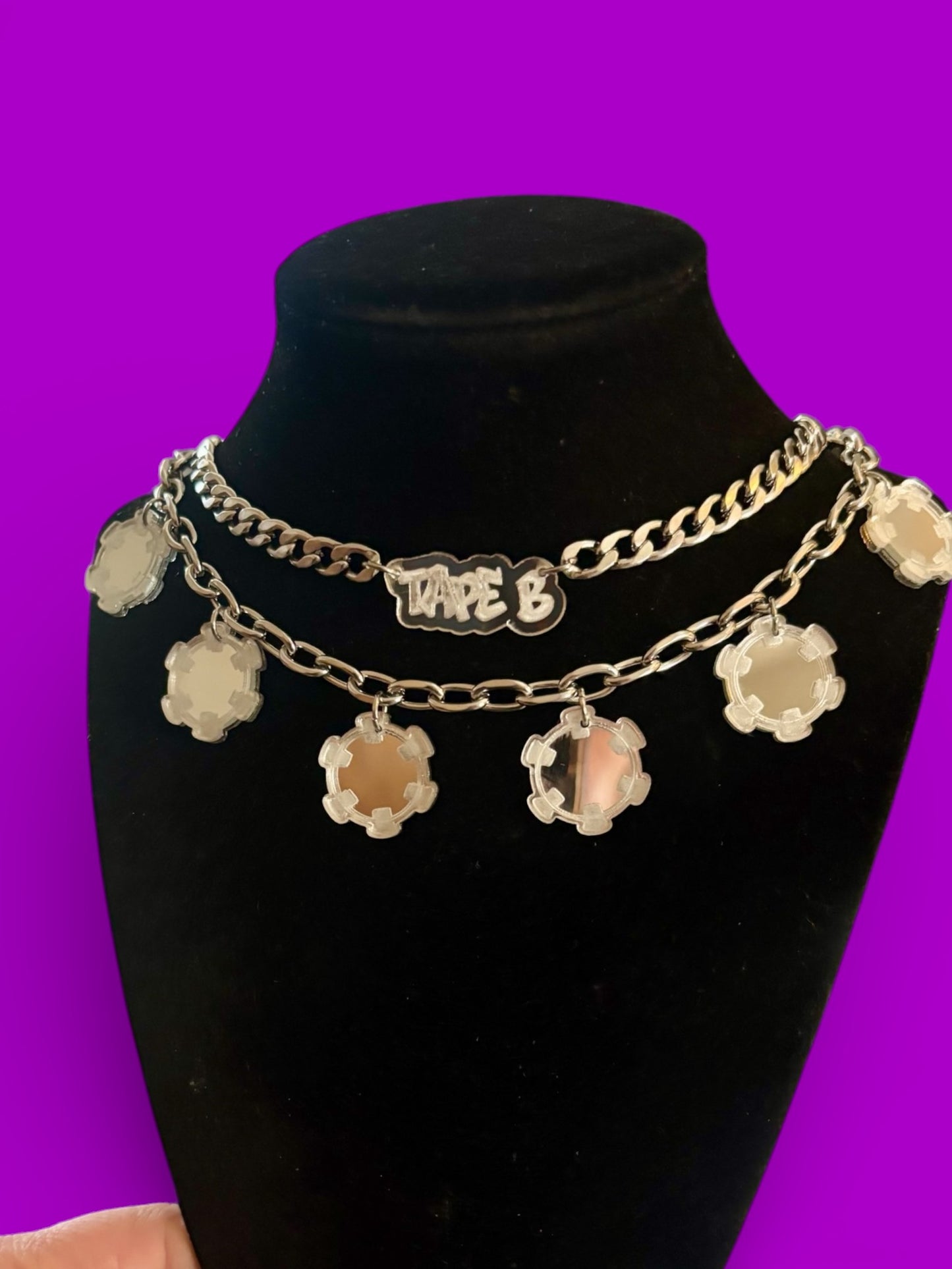 Tape B charm necklace stack