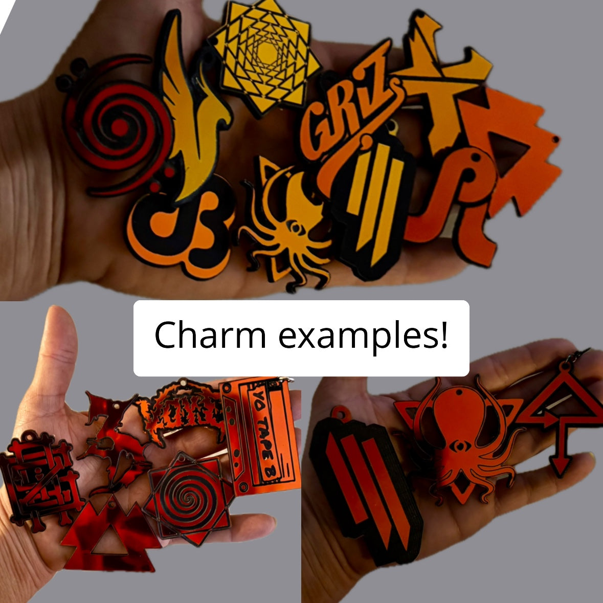 Customizable midnight holographic acrylic edm clip on charms