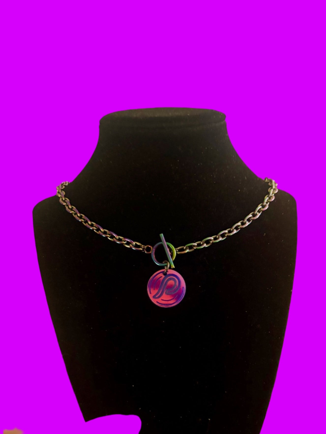 Customizable Tiff & Co style Violet holographic stainless steel necklace