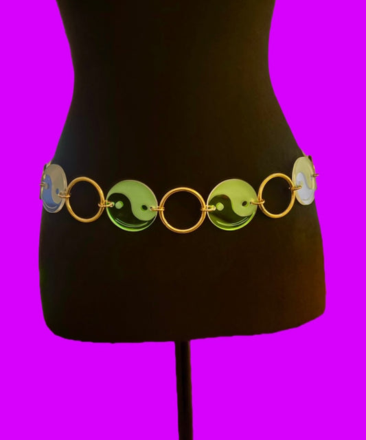 Yin yang smiley customizable acrylic metal ring belt