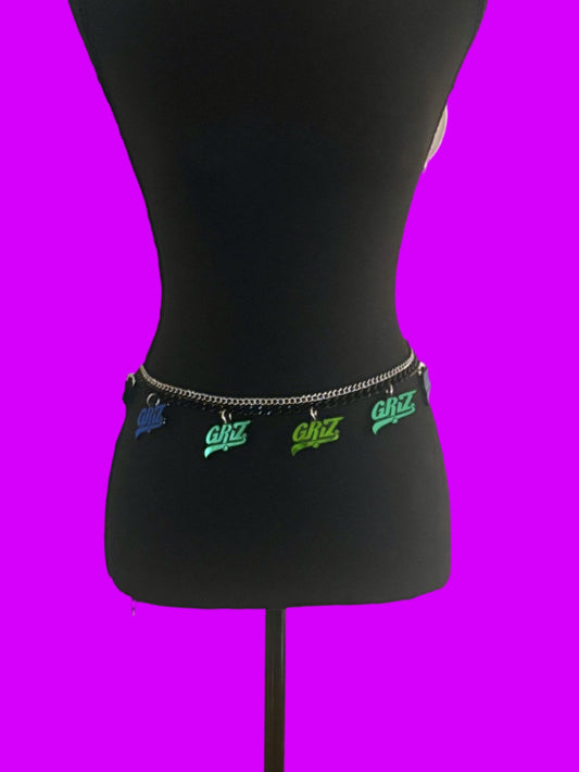 Customizable teal holographic chain belt