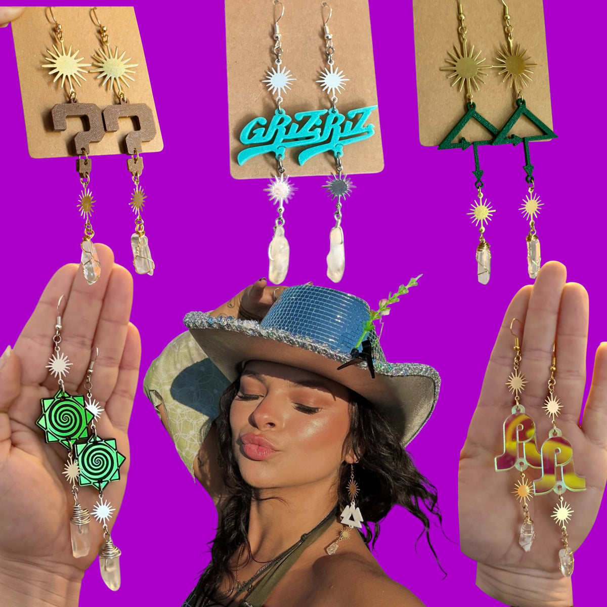 Custom 3d print/ Acrylic Charm Sparkle Crystal earrings