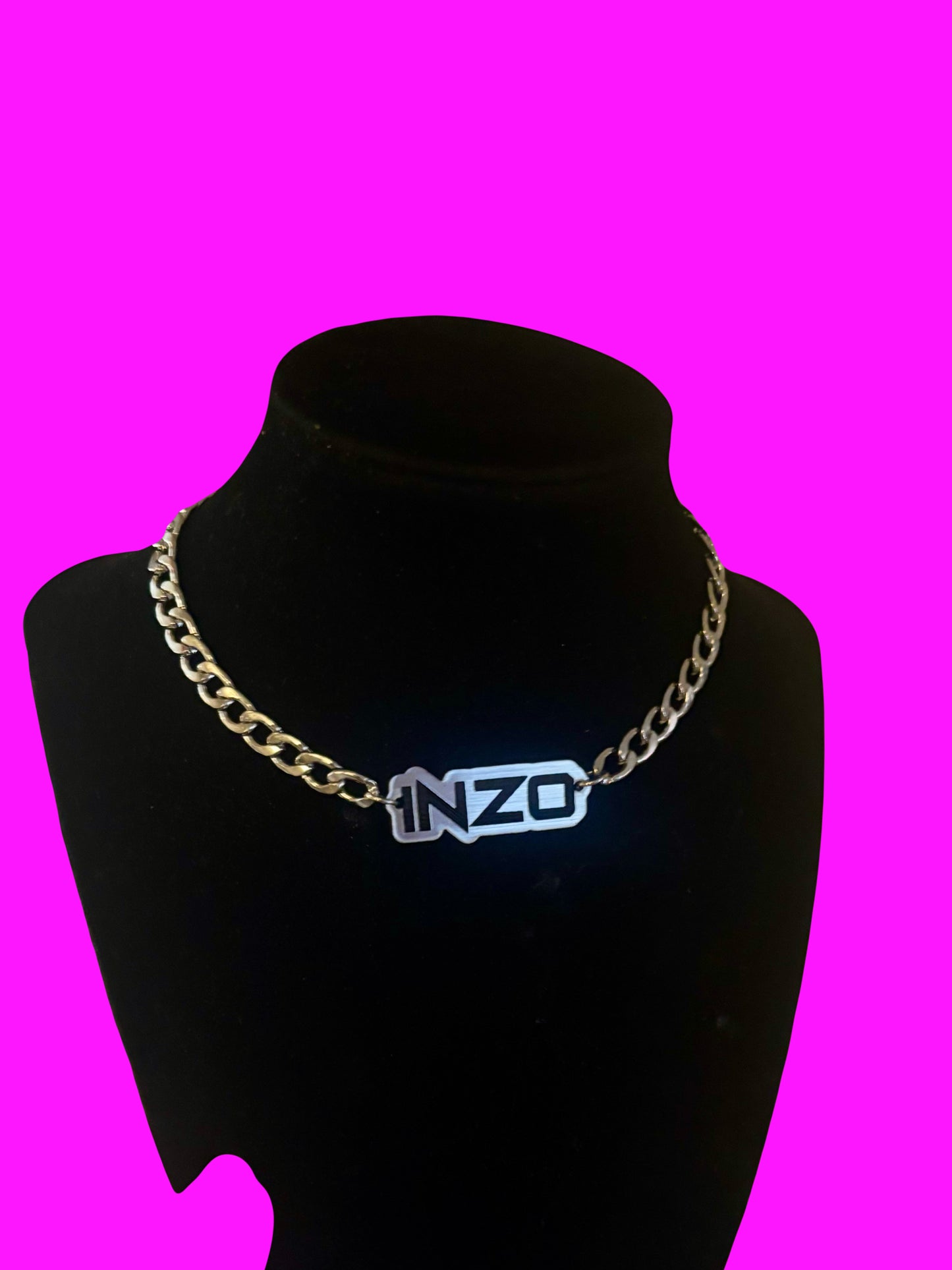 Customizable stainless steel & acrylic nameplate necklace