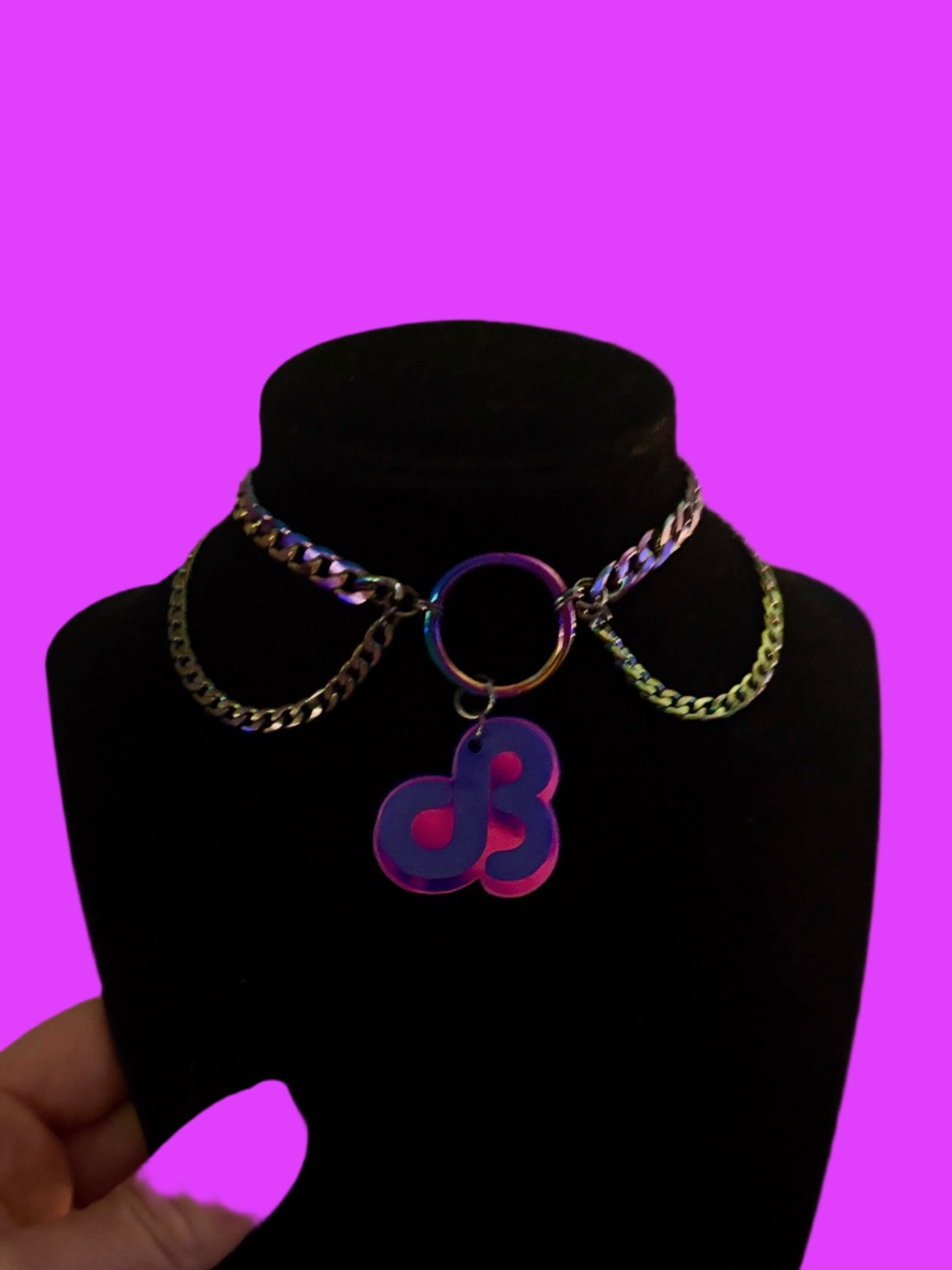 Customizable violet holographic stainless steel choker