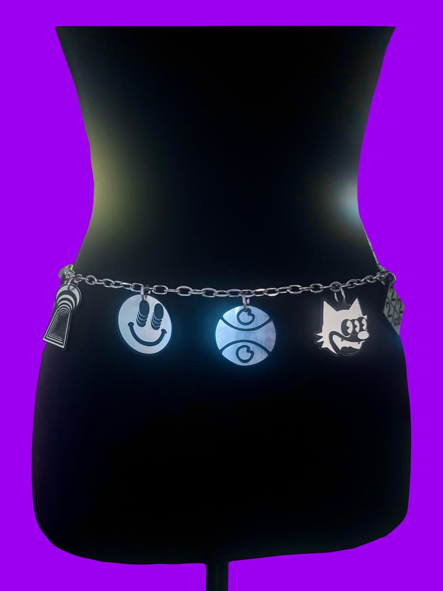 G Jones inspired multi logo chain belt