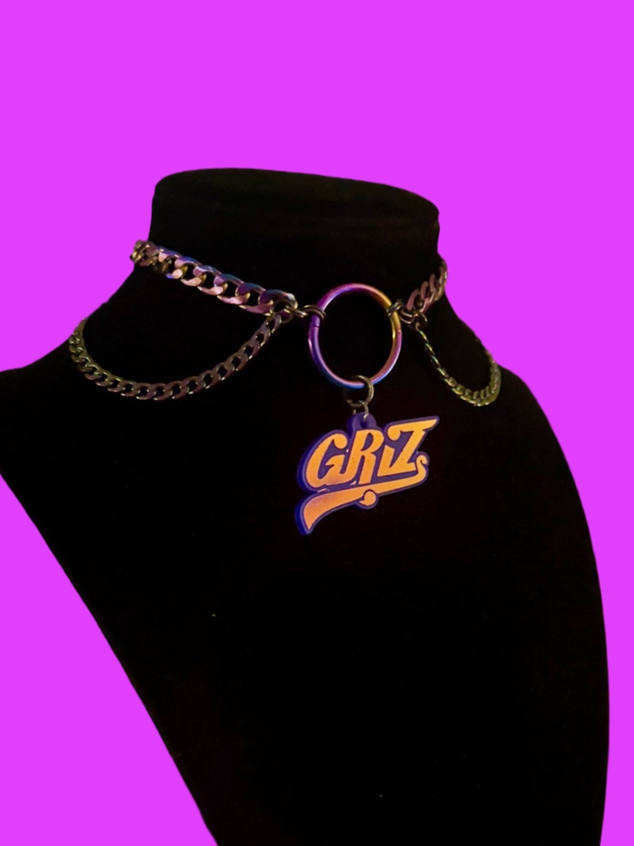 Customizable violet holographic stainless steel choker