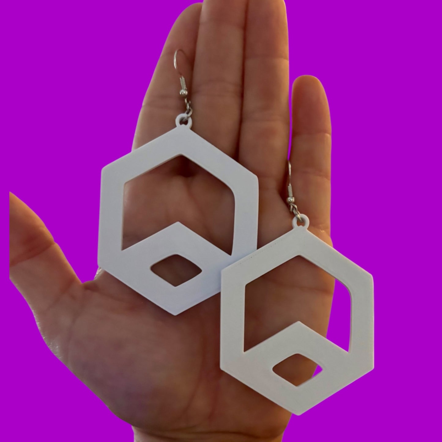 Large white 3d printed Supertask earrings