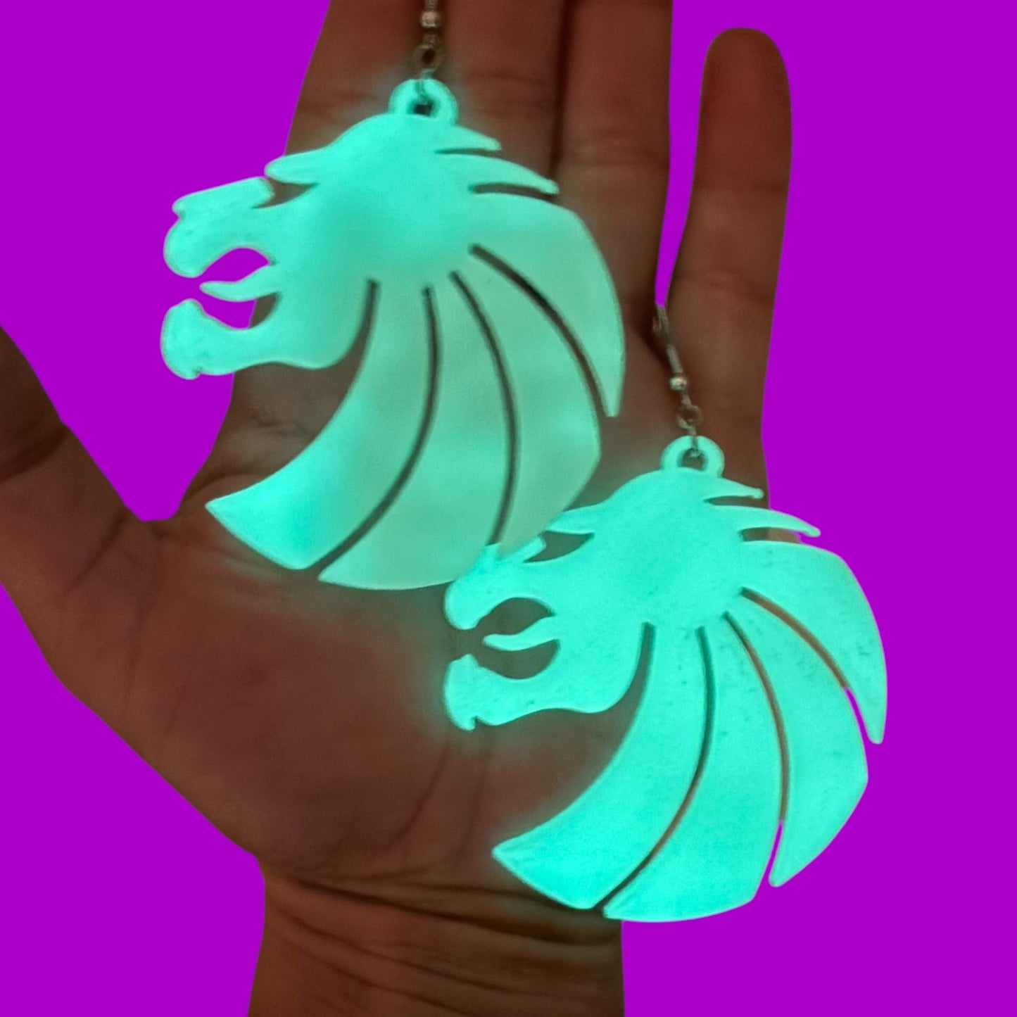 Large 3d printed 7 Lions glow in the dark earrings
