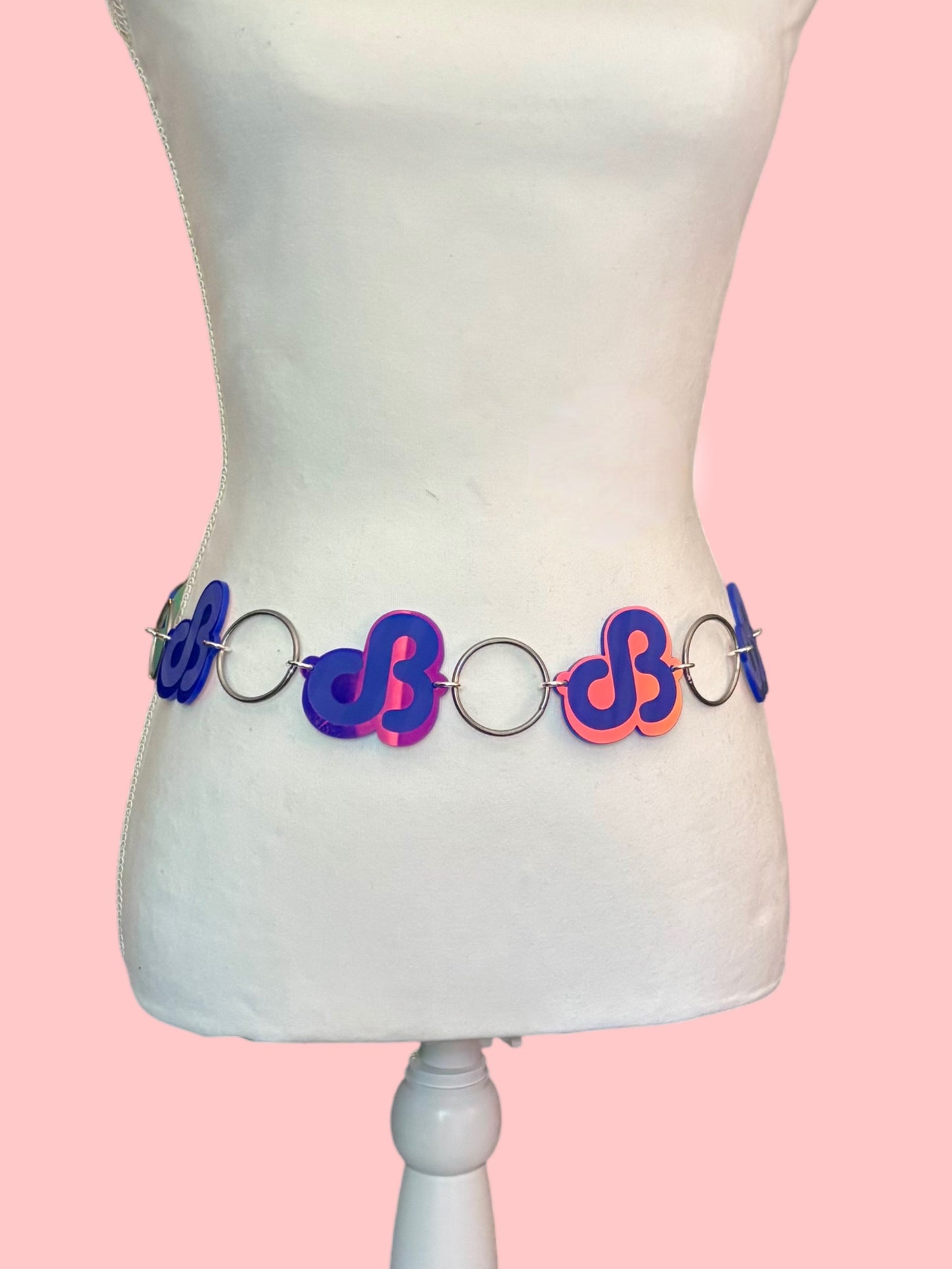 Customizable violet holographic metal ring belt