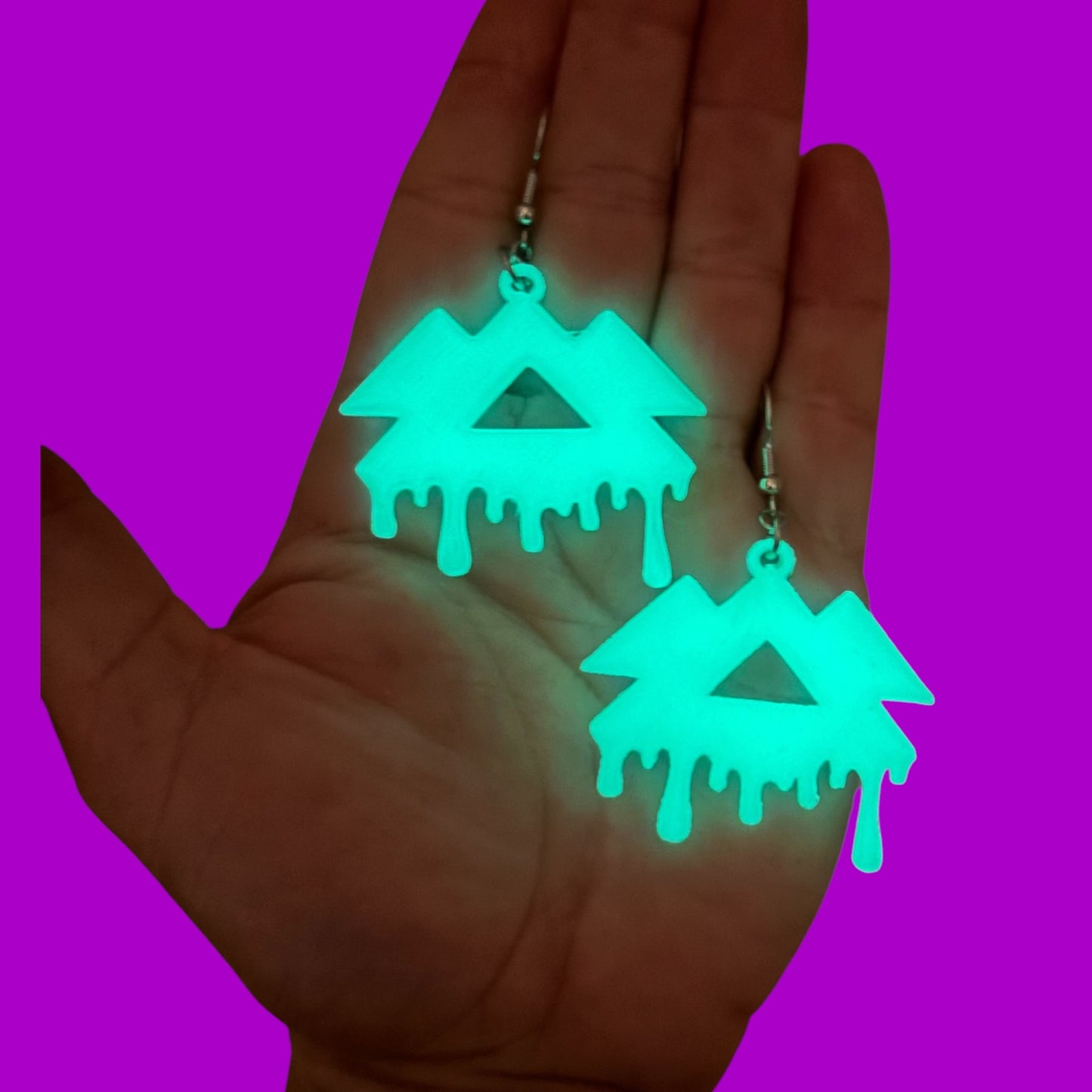 Small 3d printed drip glow in the dark earrings