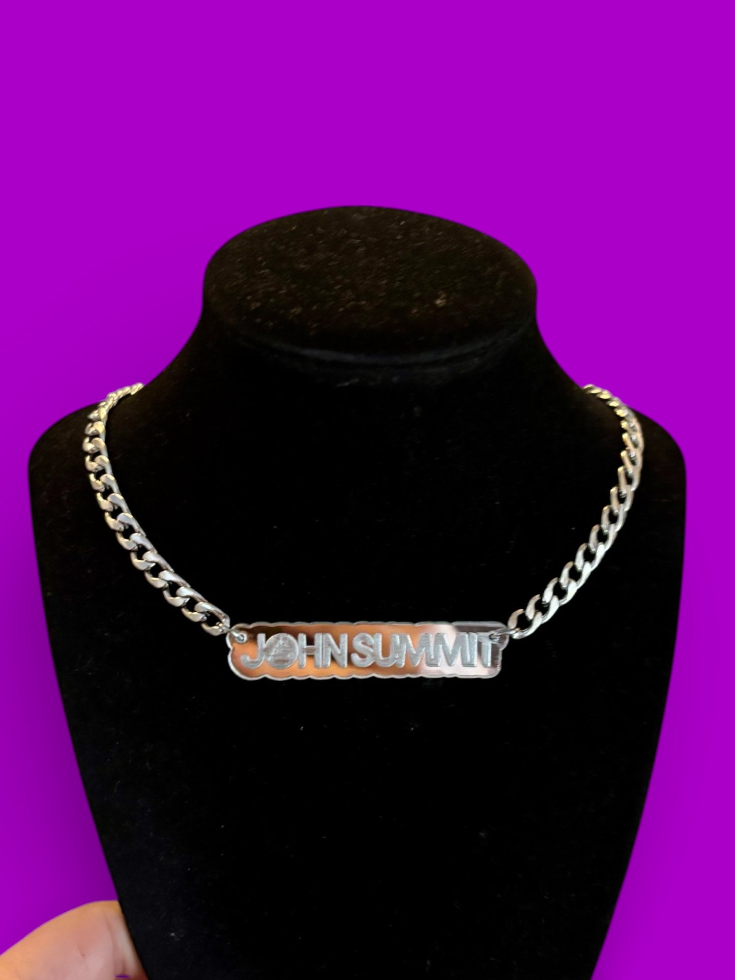 Customizable stainless steel & acrylic nameplate necklace
