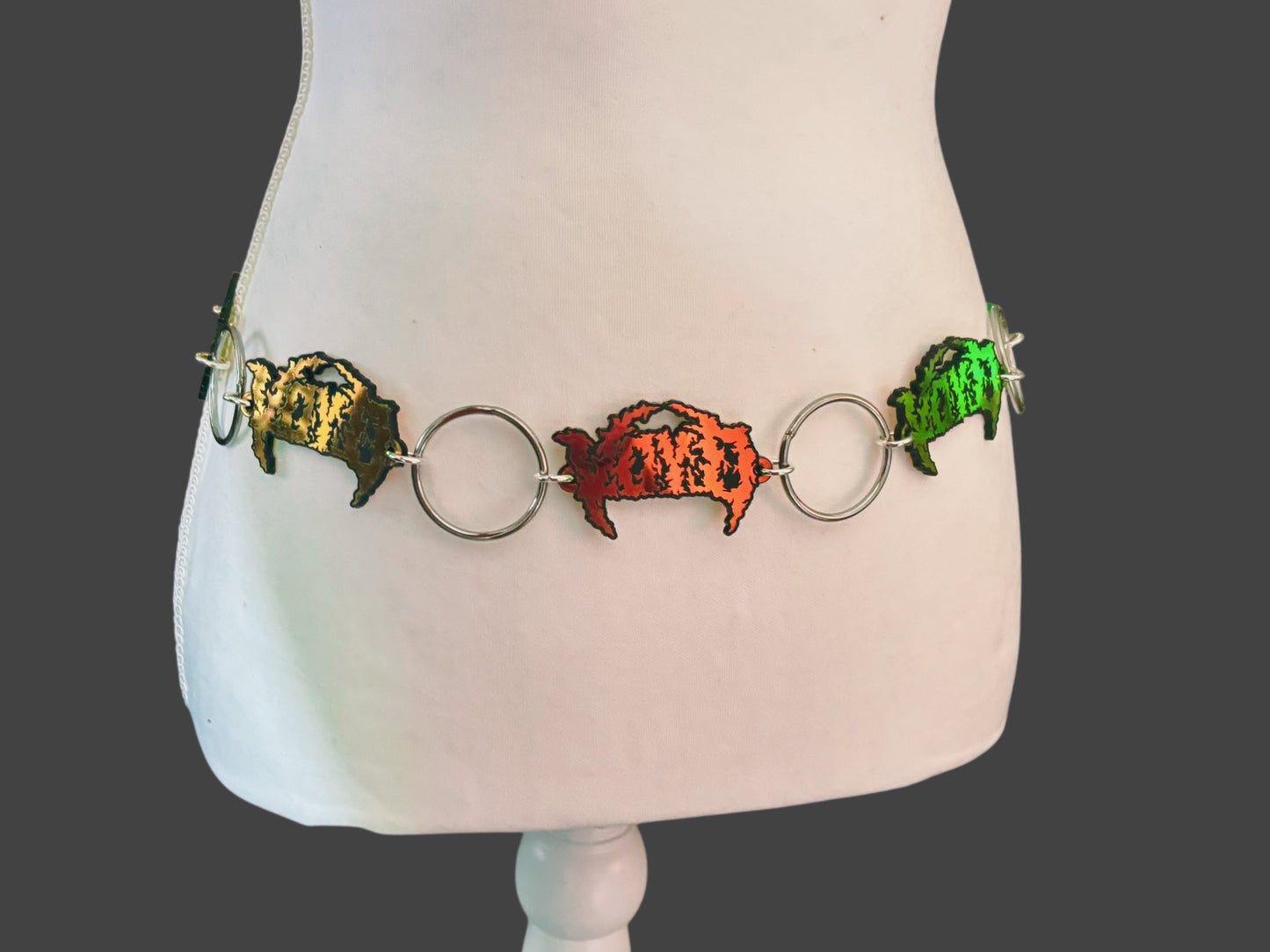 Customizable midnight holographic metal ring belt