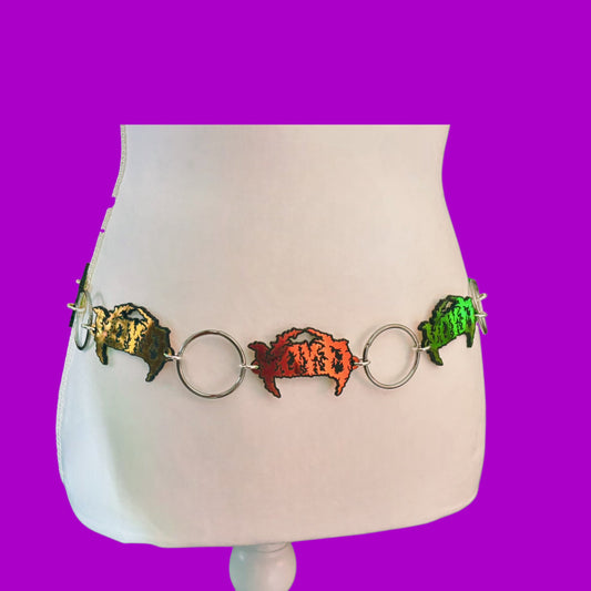 Customizable midnight holographic metal ring belt