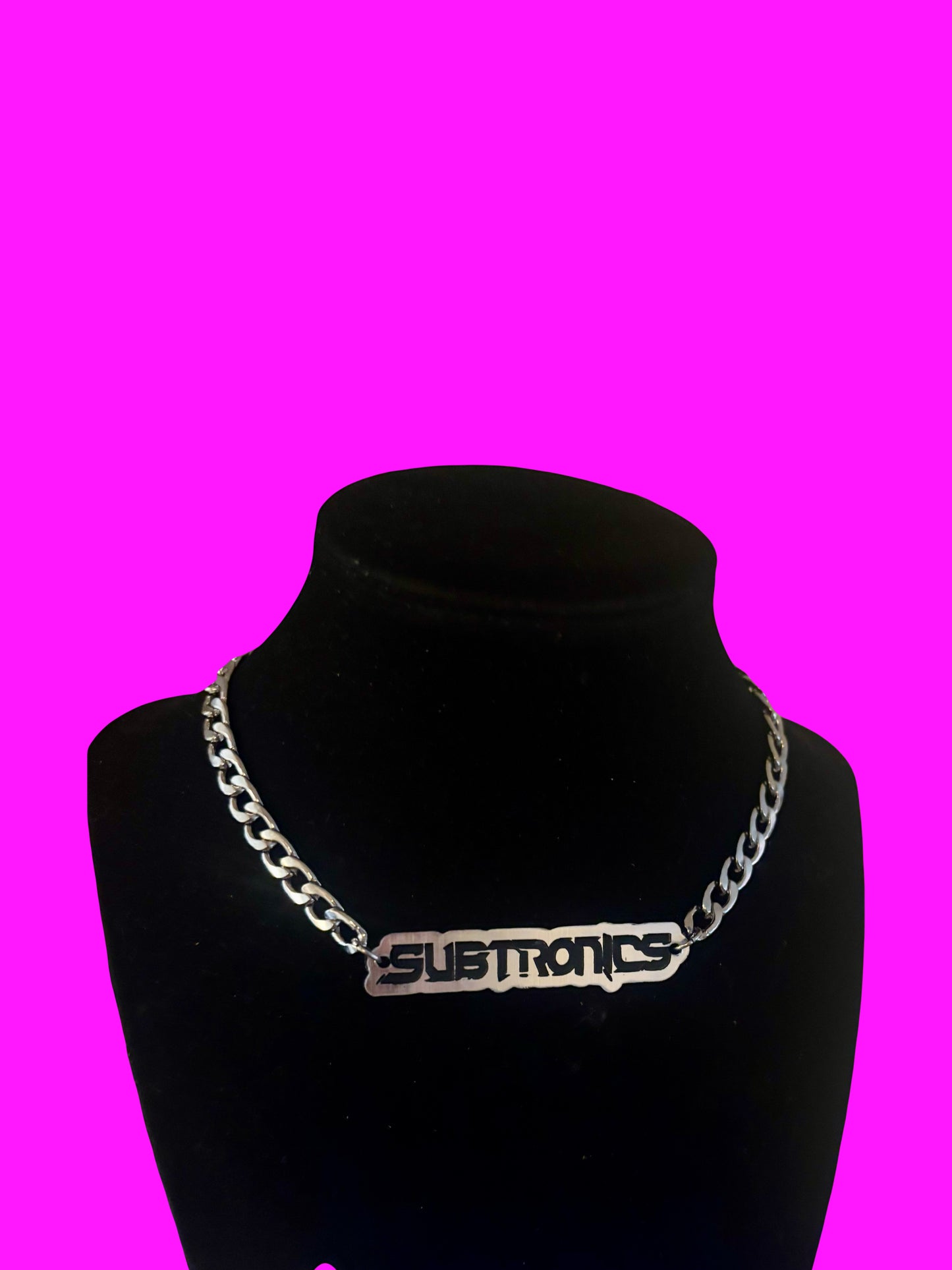 Customizable stainless steel & acrylic nameplate necklace