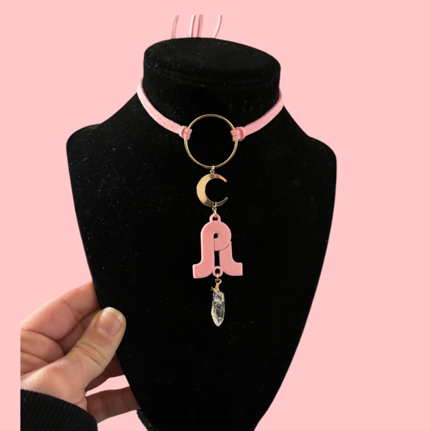 Customizable moon crystal artist tie back chokers