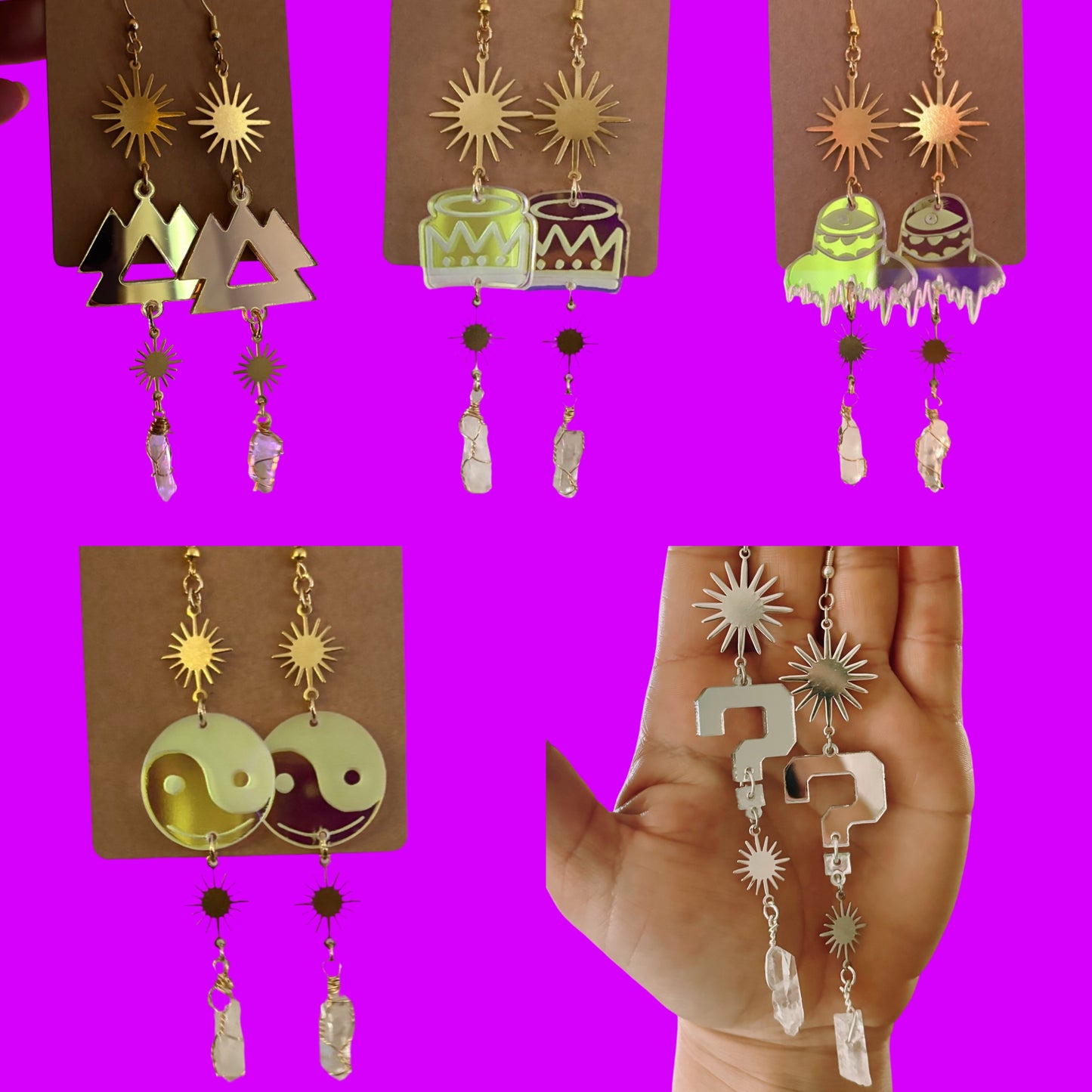 Customizable acrylic sparkle crystal dangle artist earrings