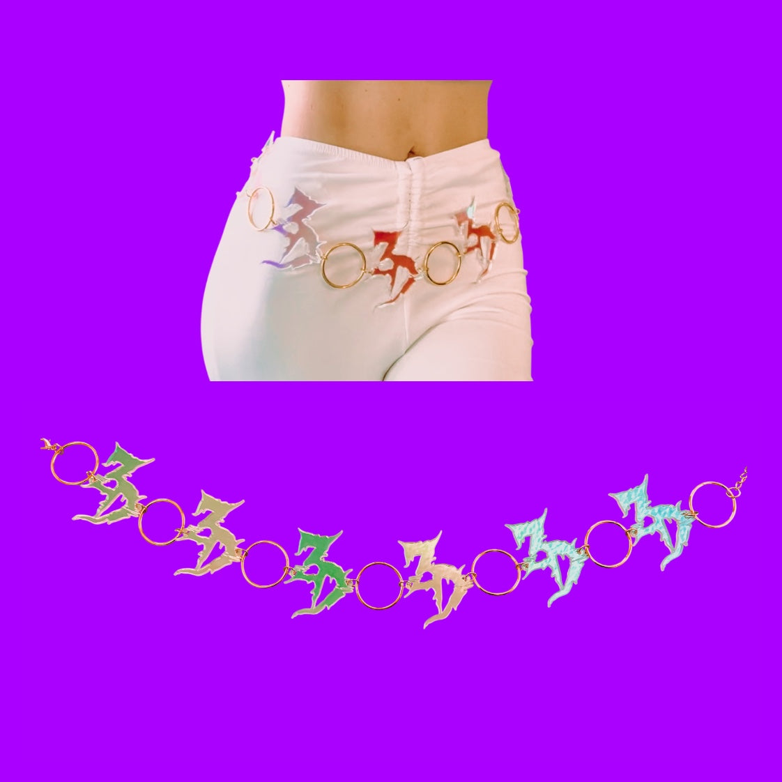 Customizable iridescent acrylic metal ring belt