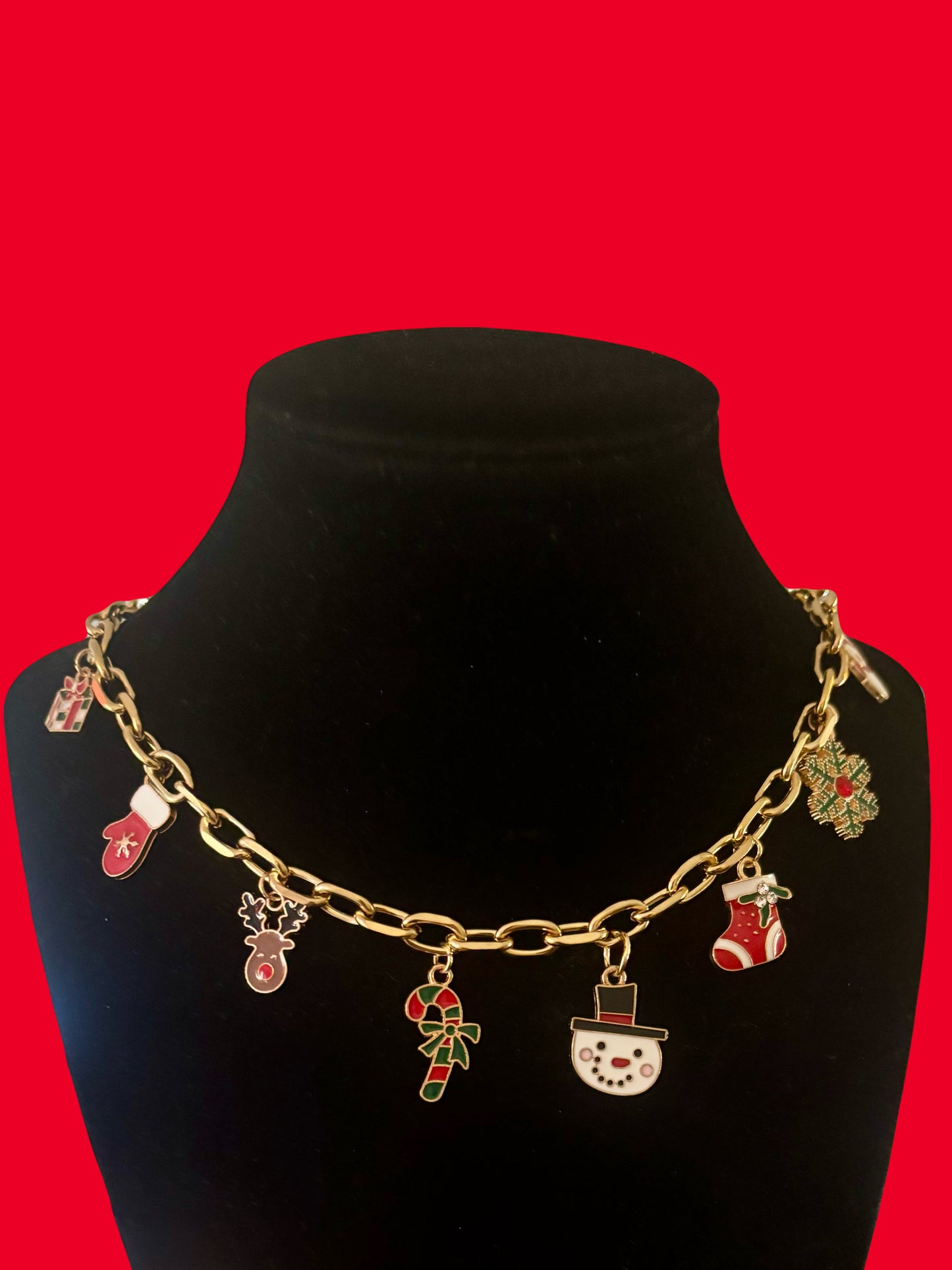 Gold Christmas charm necklace