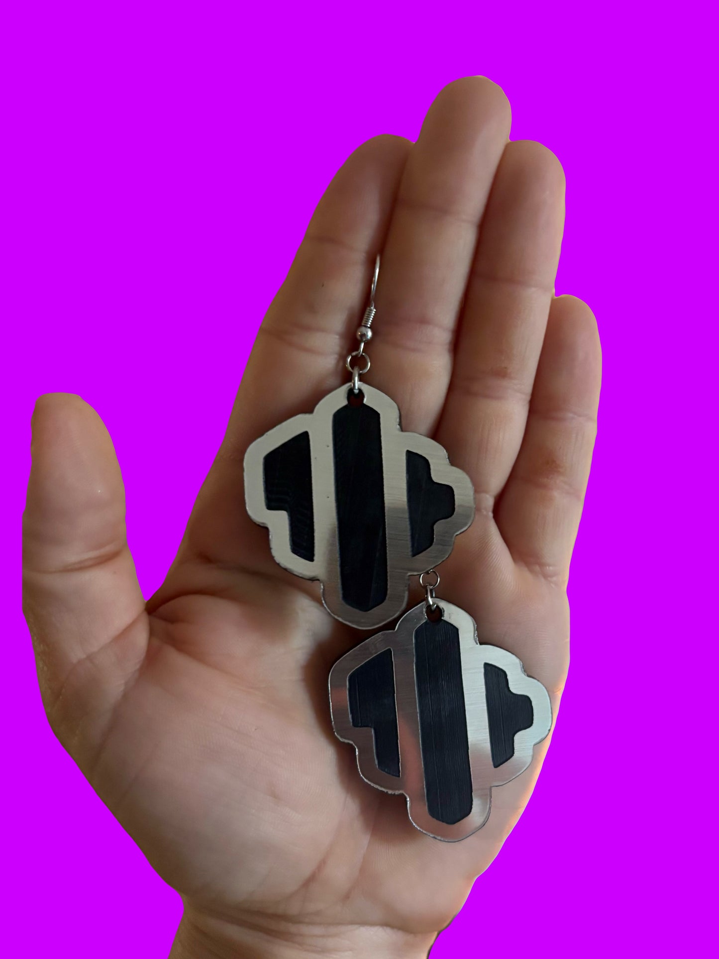 Customizable steel & black edm acrylic earrings