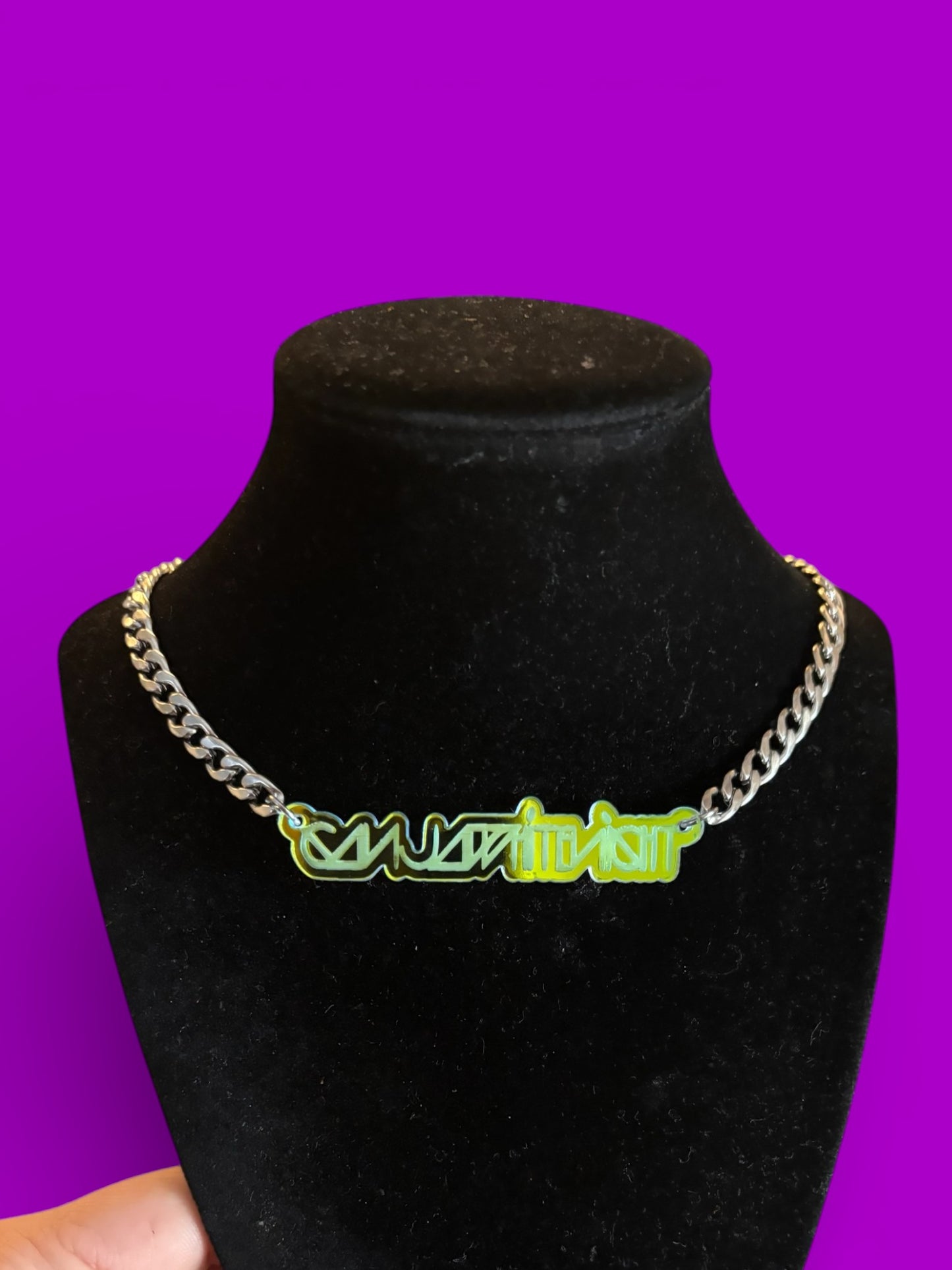 Customizable stainless steel & acrylic nameplate necklace