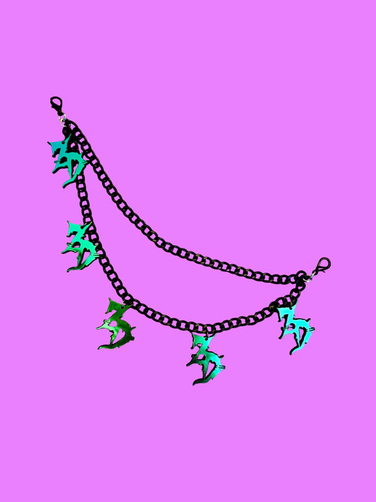 Customizable black chain belt loop chain-midnight holographic, teal holographic, or black and white charms!