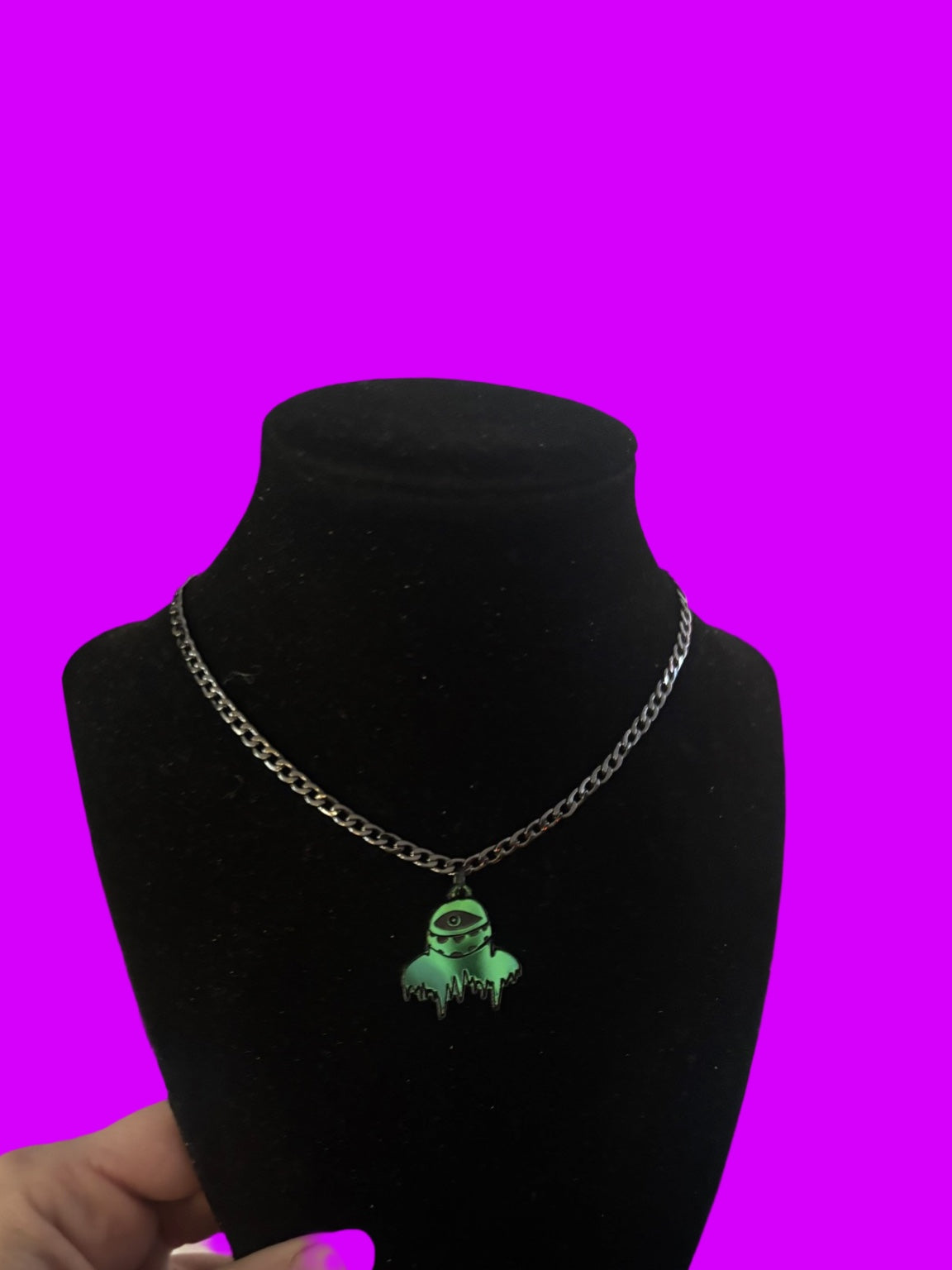teal holographic unisex basic stainless steel necklace
