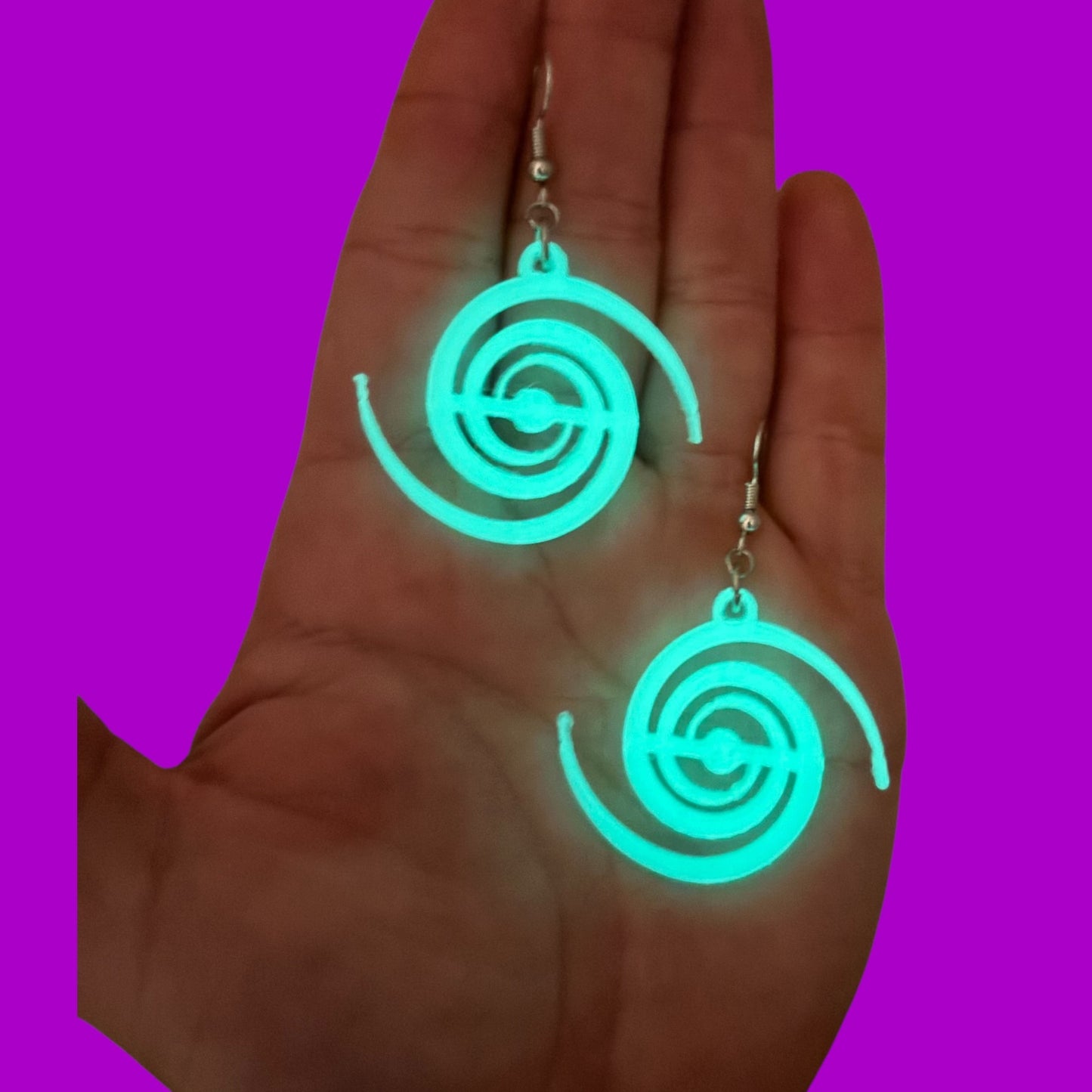 Small 3d printed spiral glow in the dark earrings