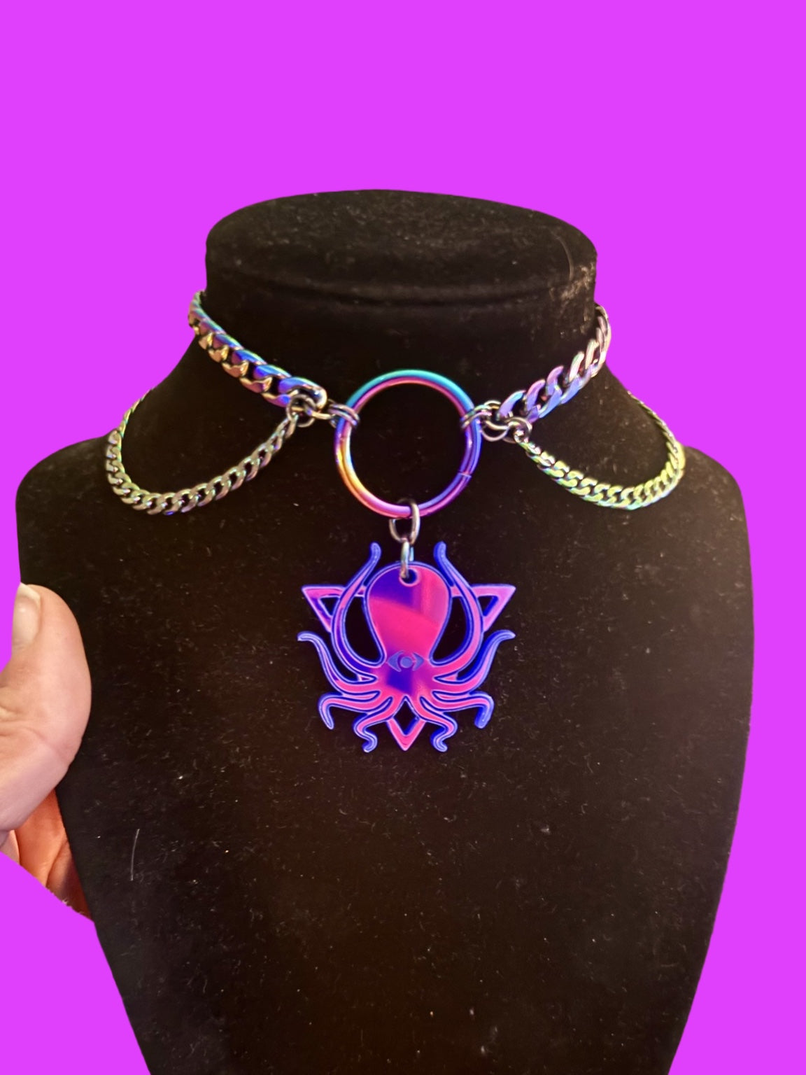 Customizable violet holographic stainless steel choker