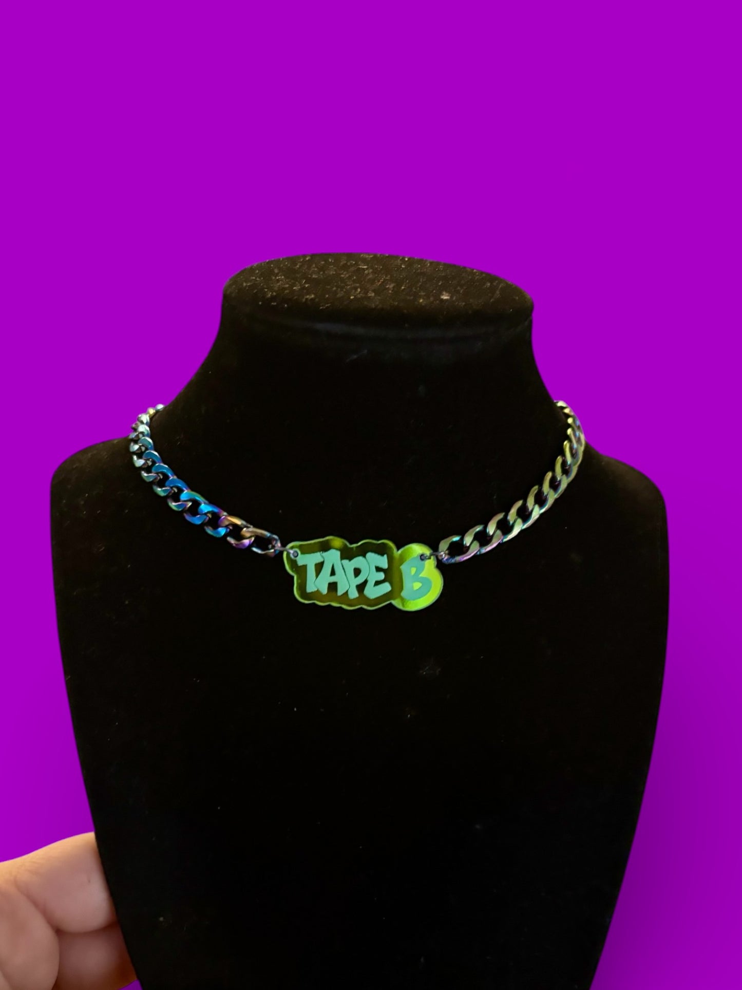 Customizable stainless steel & acrylic nameplate necklace