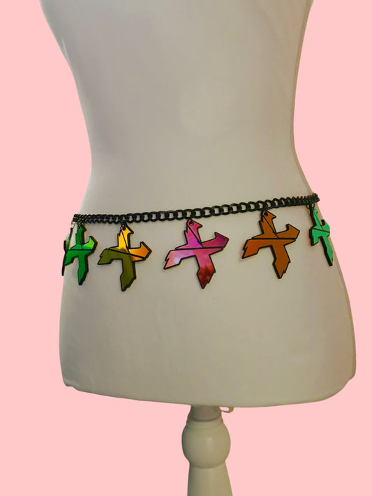 Customizable iridescent or holographic acrylic chain belt