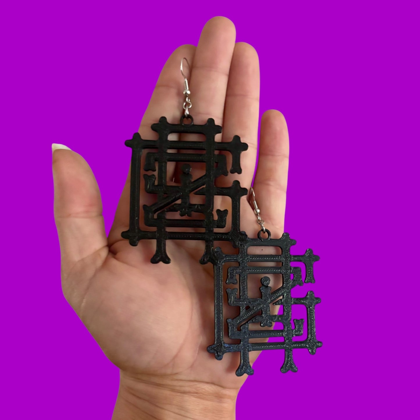 Large black 3d printed Griz bones Earrings