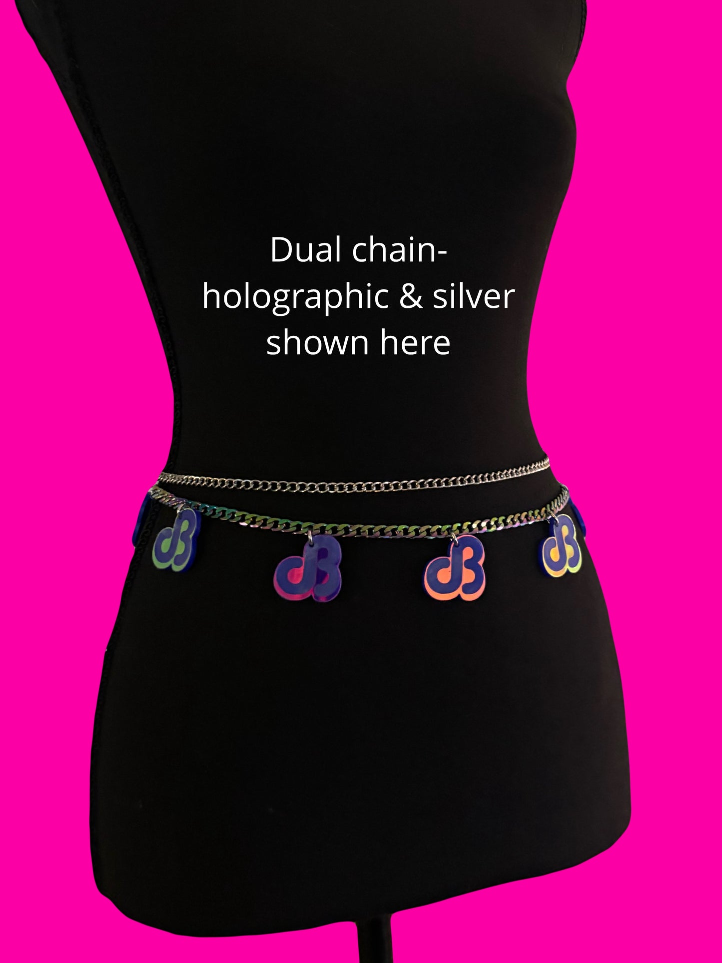 Customizable violet holographic acrylic chain belt