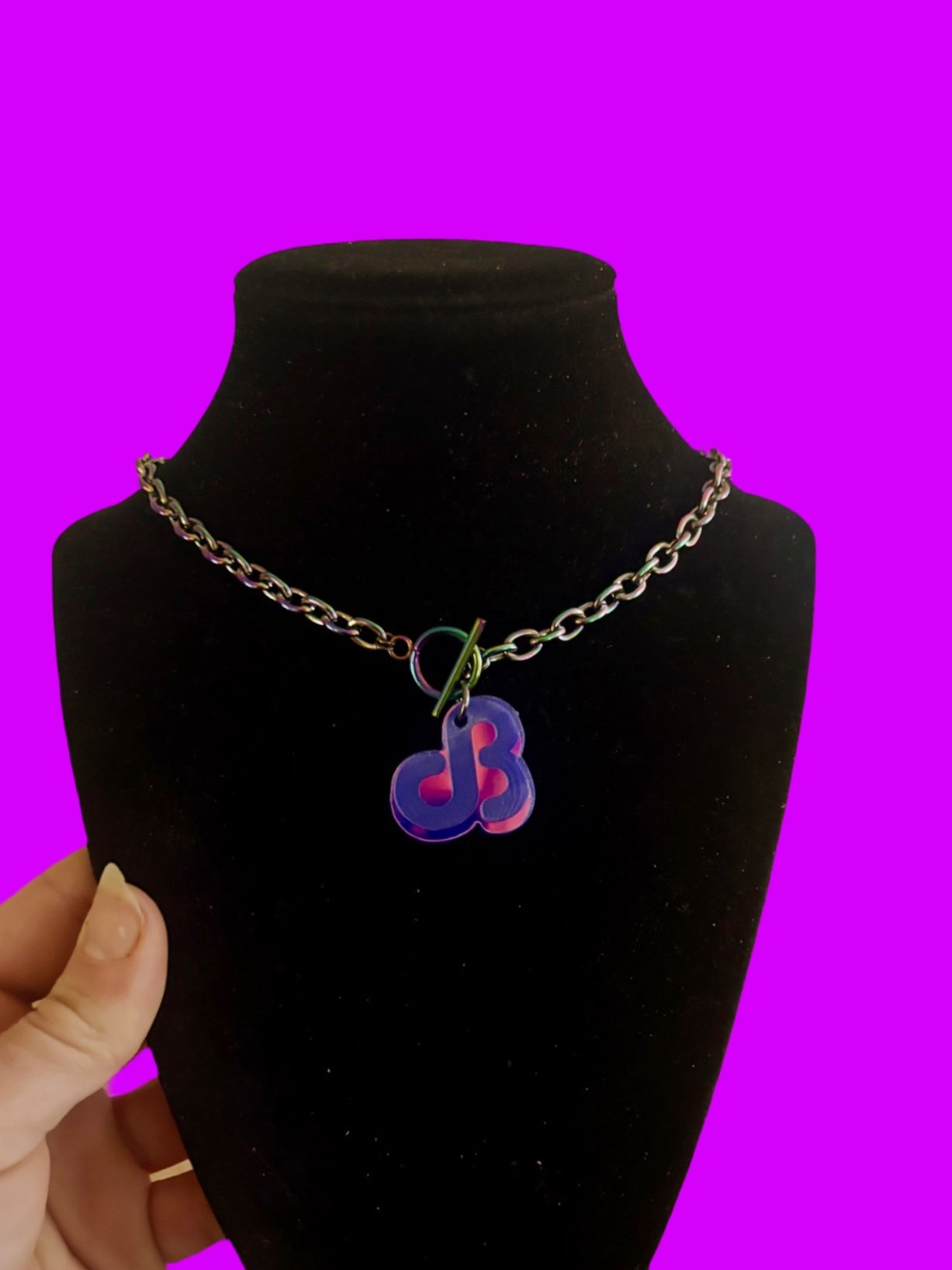 Customizable Tiff & Co style Violet holographic stainless steel necklace