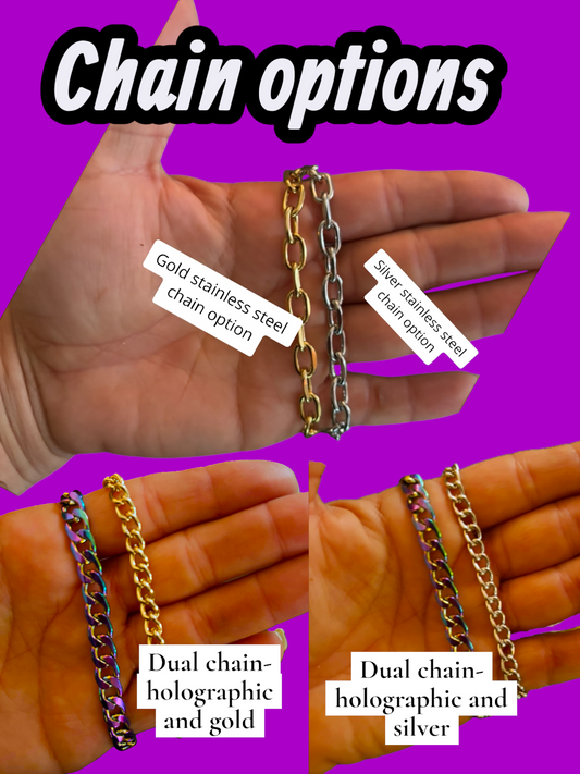 Custom violet holographic acrylic chain belt