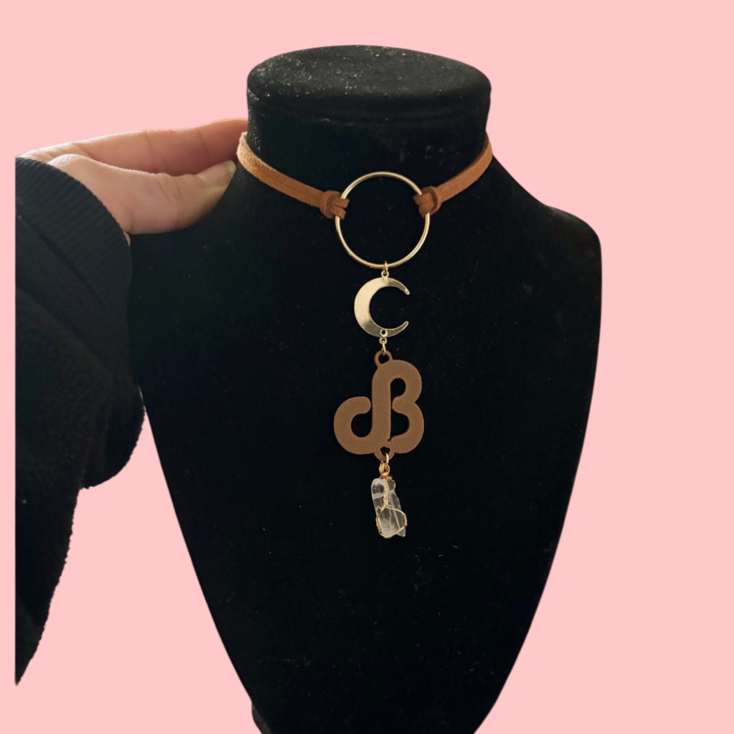 Customizable moon crystal artist tie back chokers