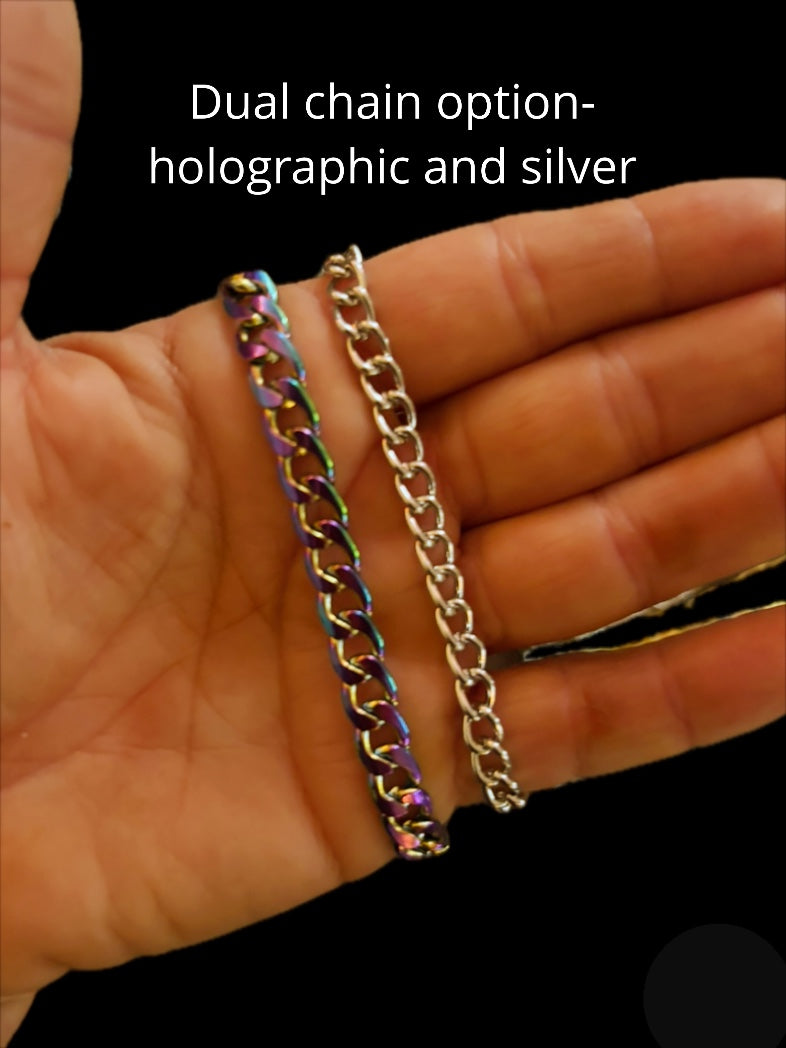 Customizable violet holographic acrylic chain belt
