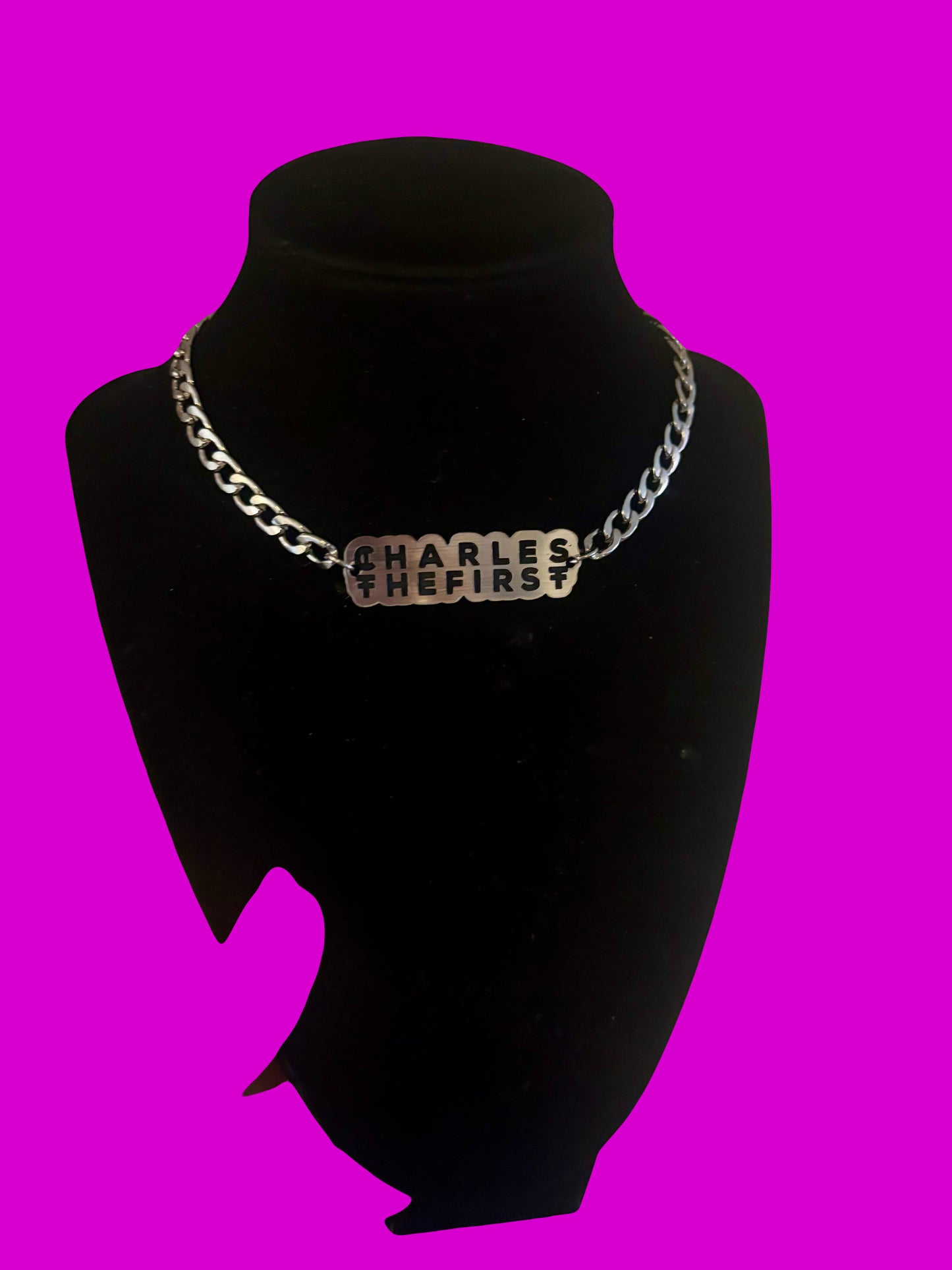 Customizable stainless steel & acrylic nameplate necklace