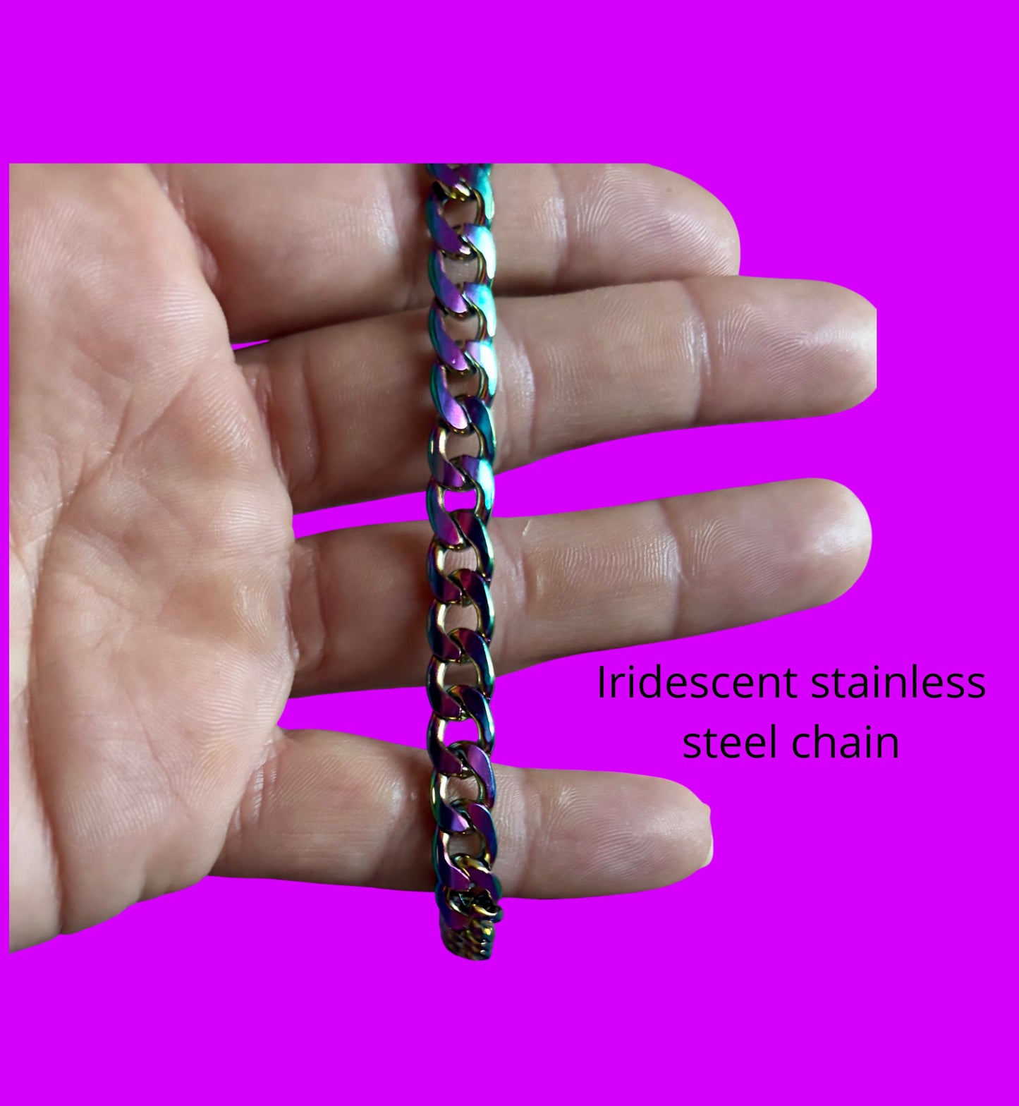 Customizable violet holographic stainless steel/acrylic belt loop chain
