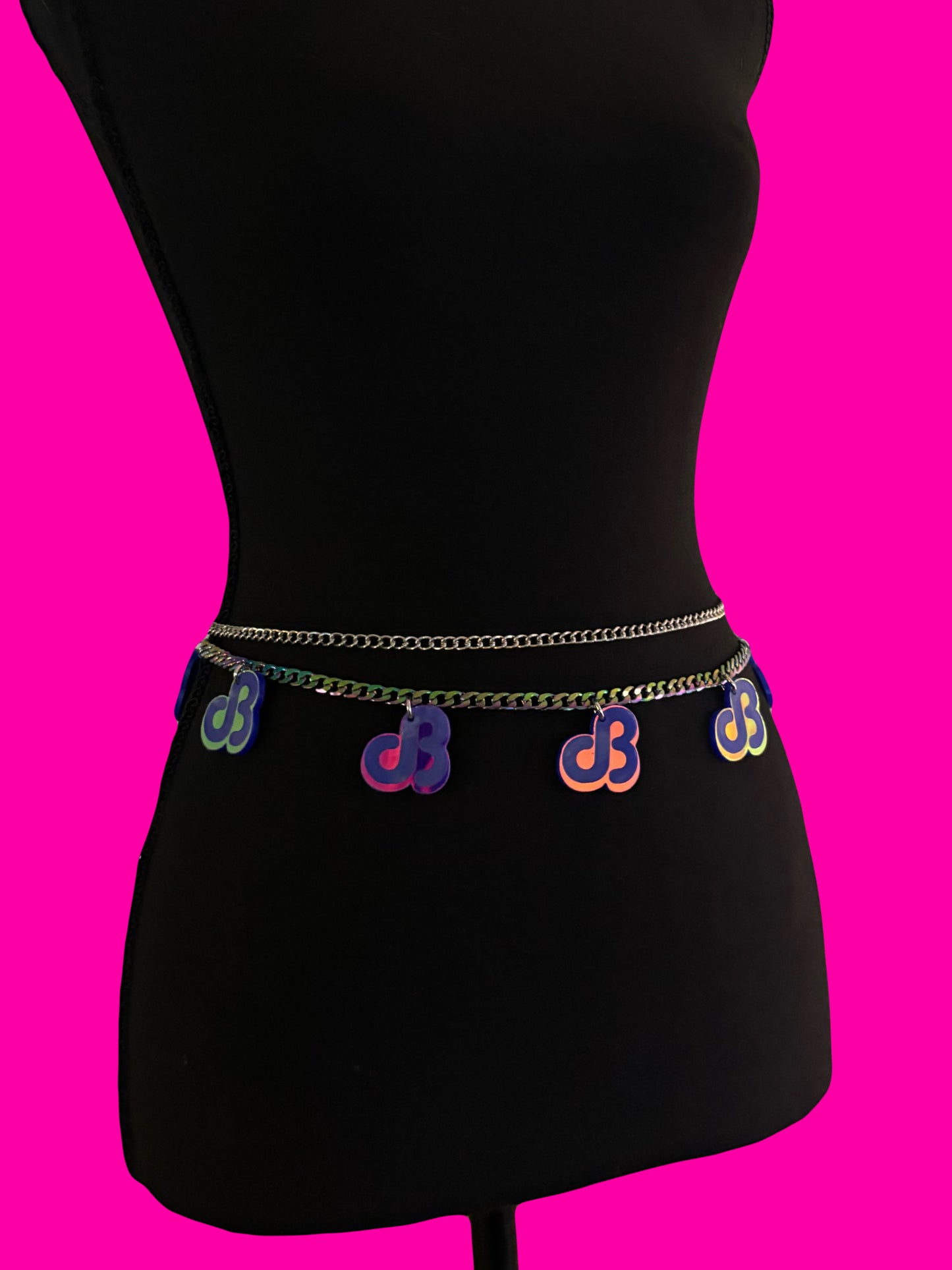 Customizable violet holographic acrylic chain belt