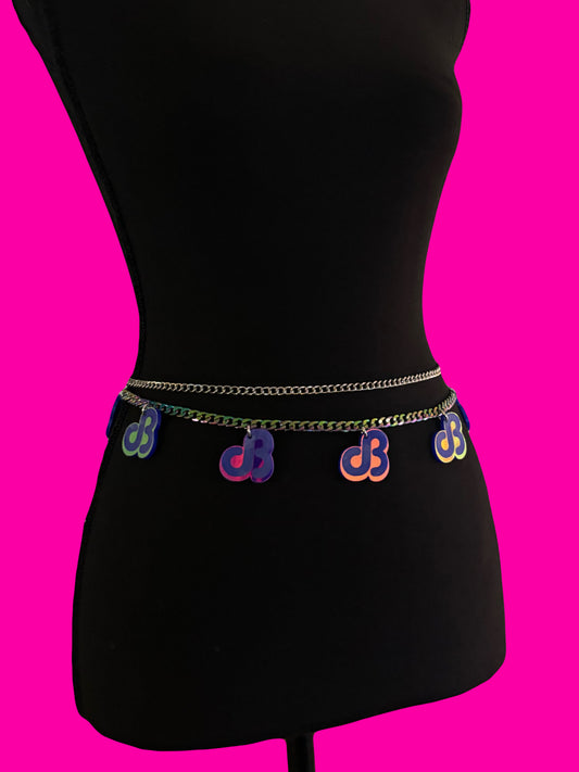 Customizable violet holographic acrylic chain belt