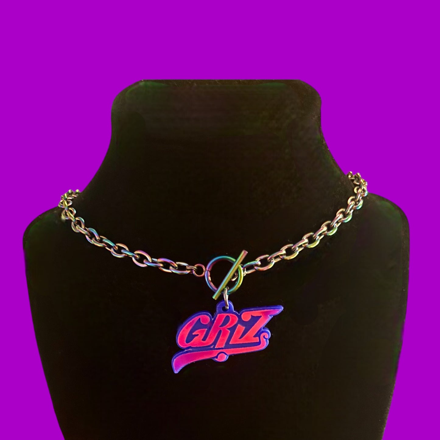 Custom Tiff & Co style Violet holographic stainless steel necklace