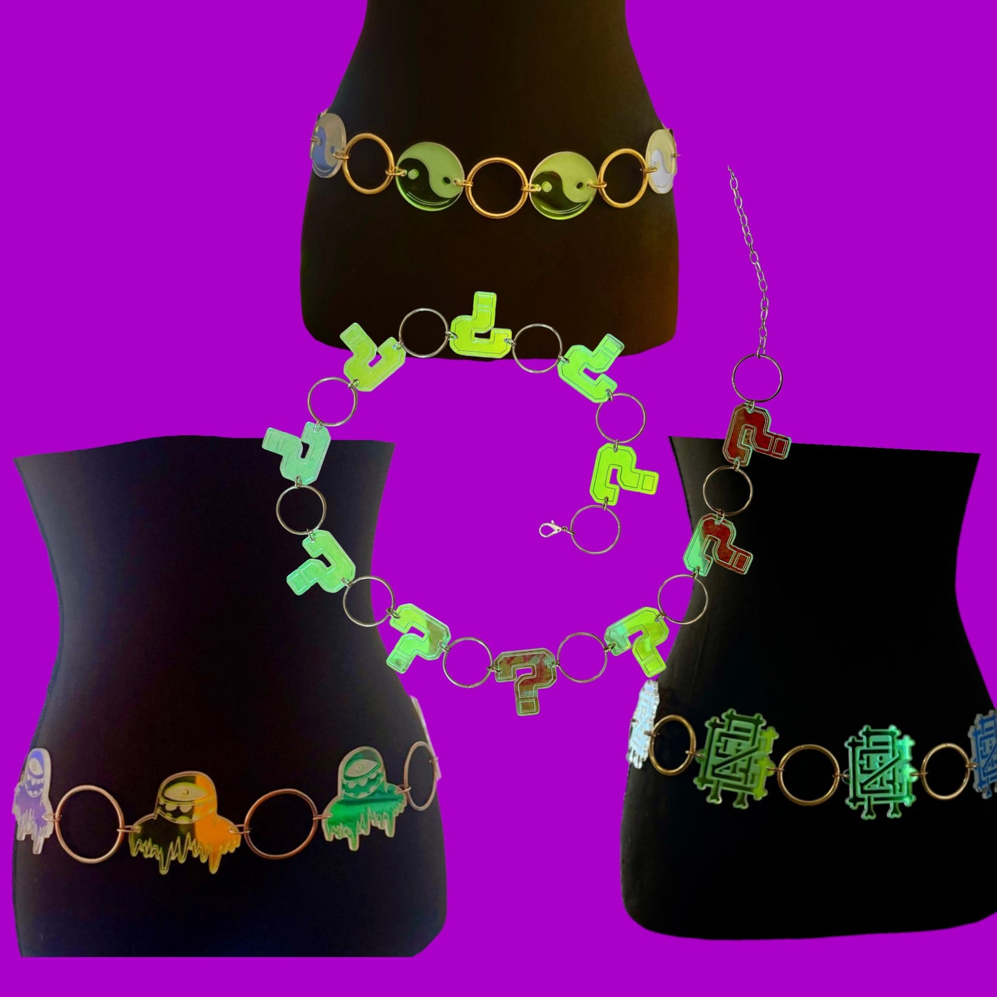 Customizable iridescent acrylic metal ring belt