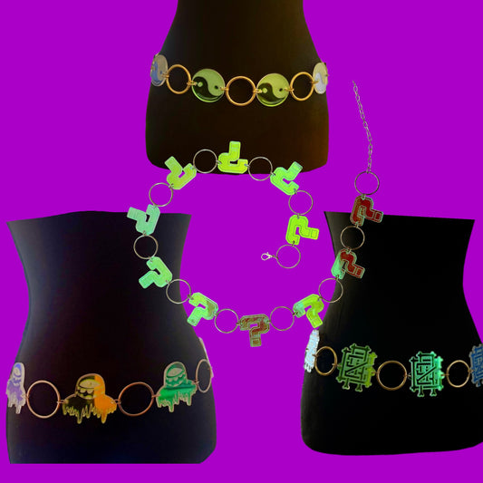 Customizable iridescent acrylic metal ring belt