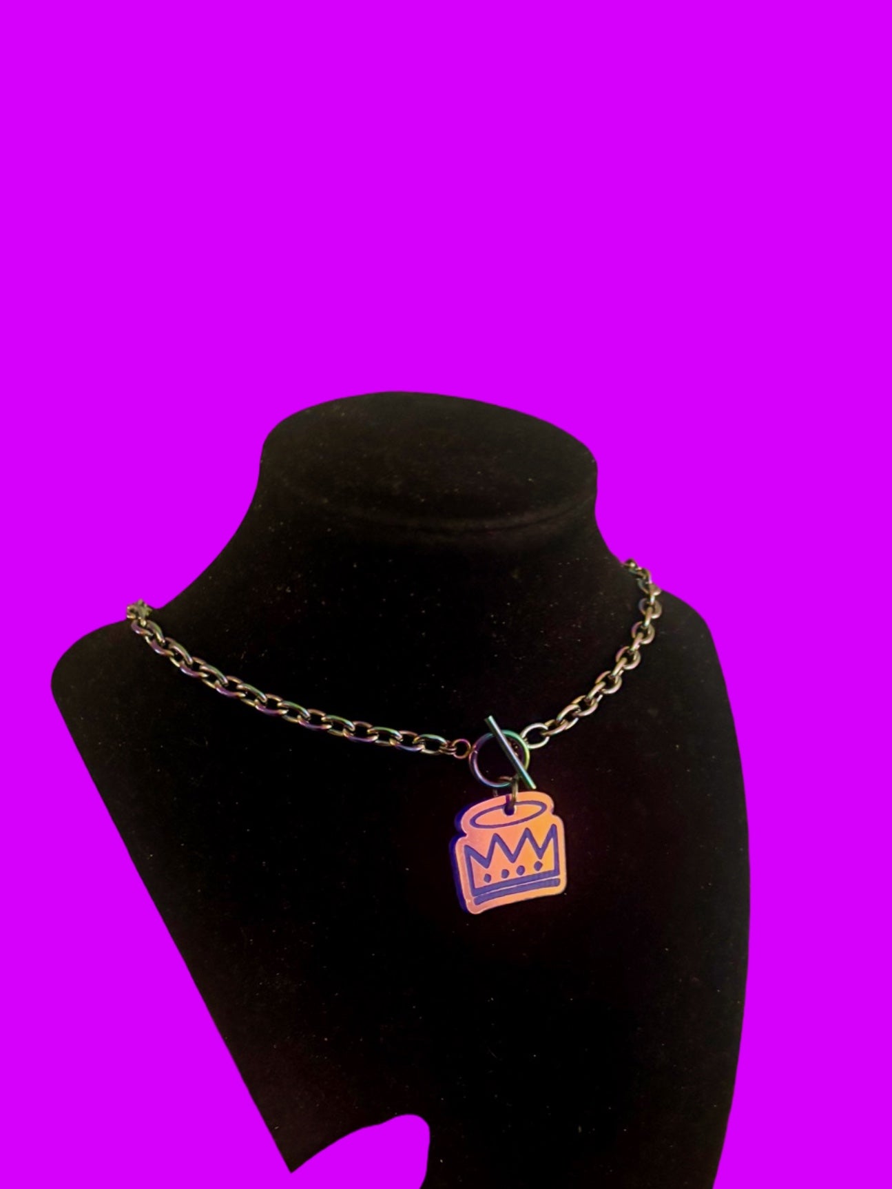 Customizable Tiff & Co style Violet holographic stainless steel necklace