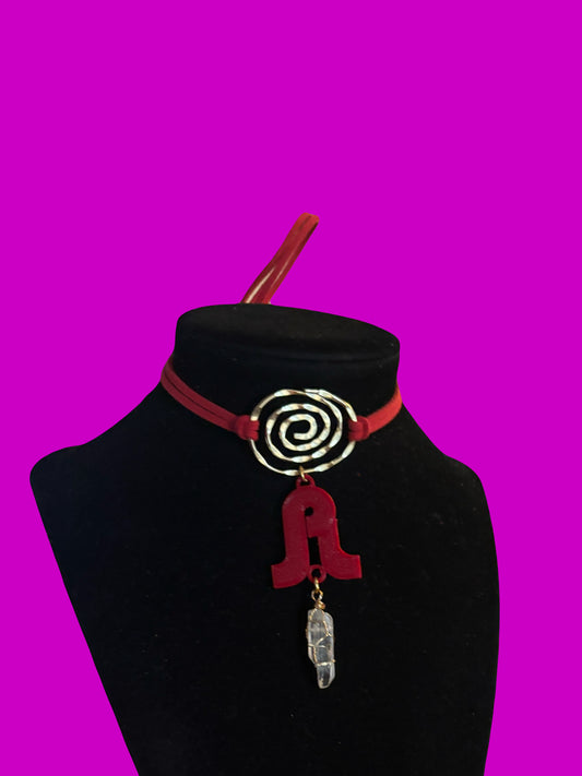 PL gold swirl crystal tie back choker