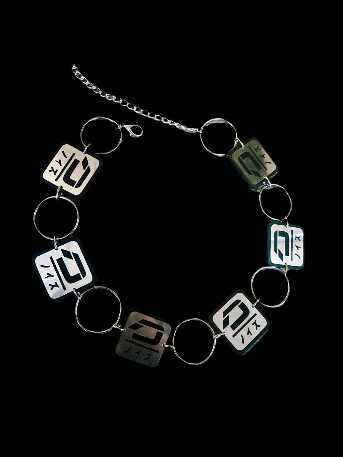 Customizable steel and black acrylic ring belt