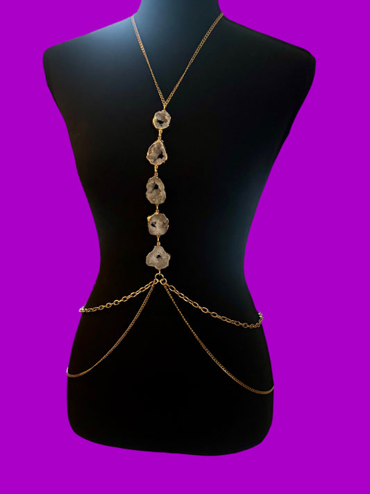 Gold stainless steel crystal body chain